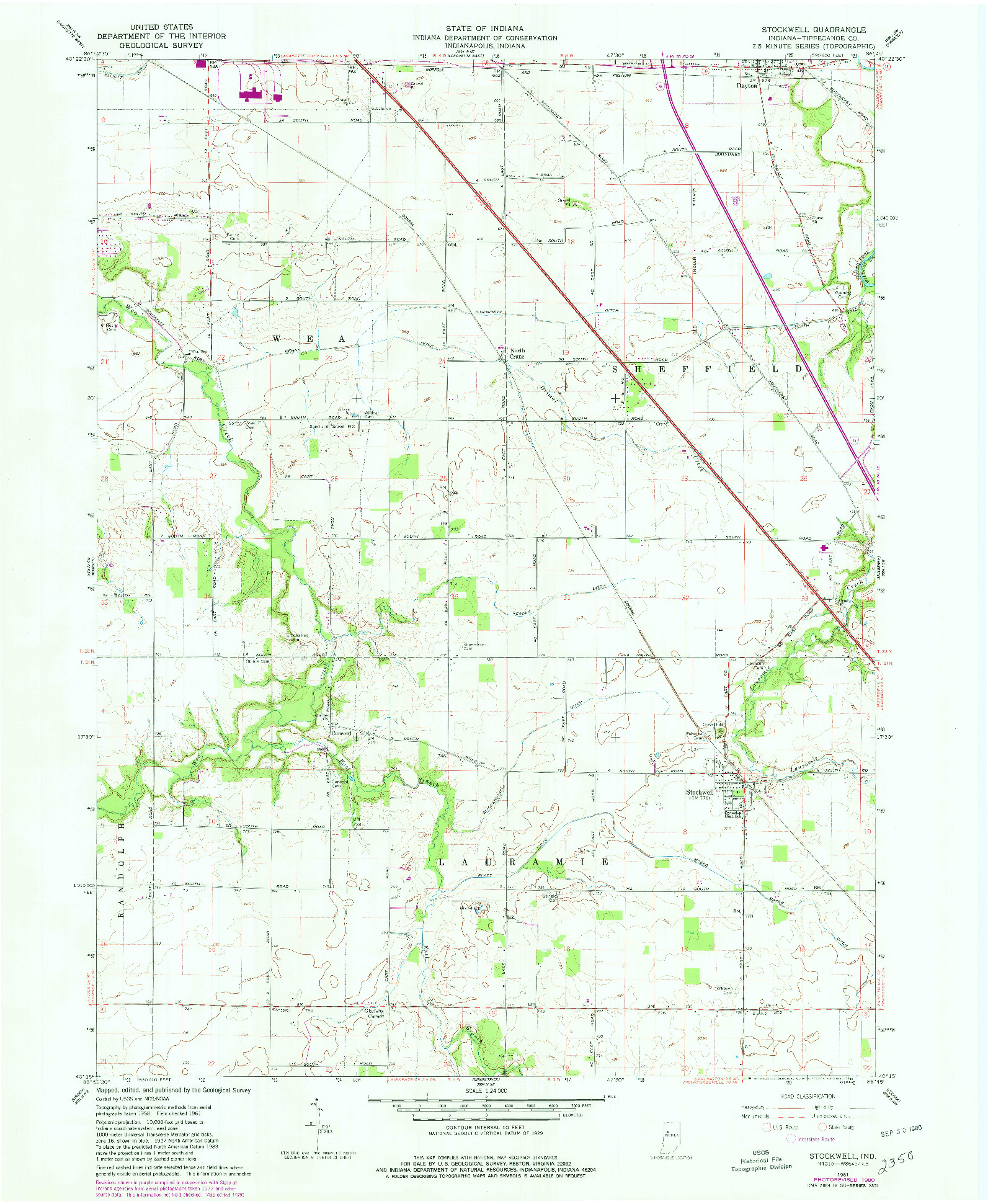 USGS 1:24000-SCALE QUADRANGLE FOR STOCKWELL, IN 1961