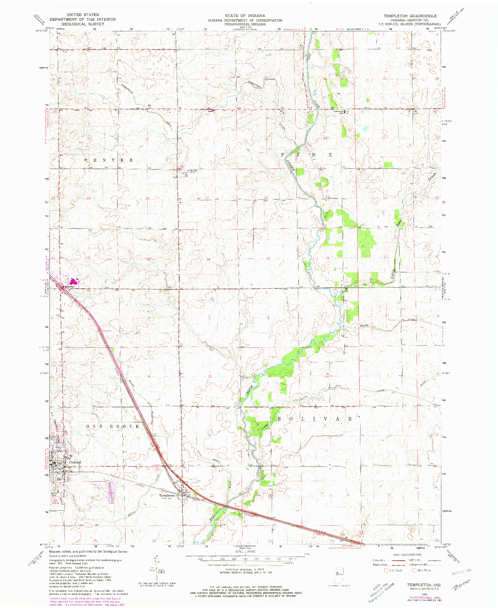 USGS 1:24000-SCALE QUADRANGLE FOR TEMPLETON, IN 1962