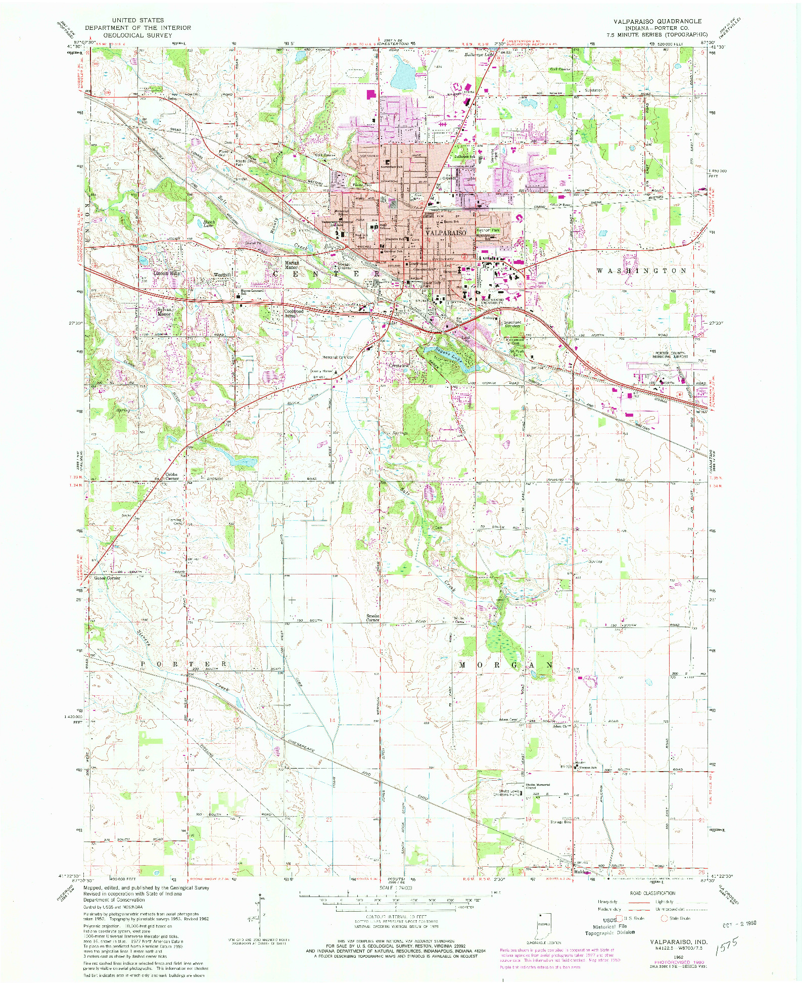 USGS 1:24000-SCALE QUADRANGLE FOR VALPARAISO, IN 1962