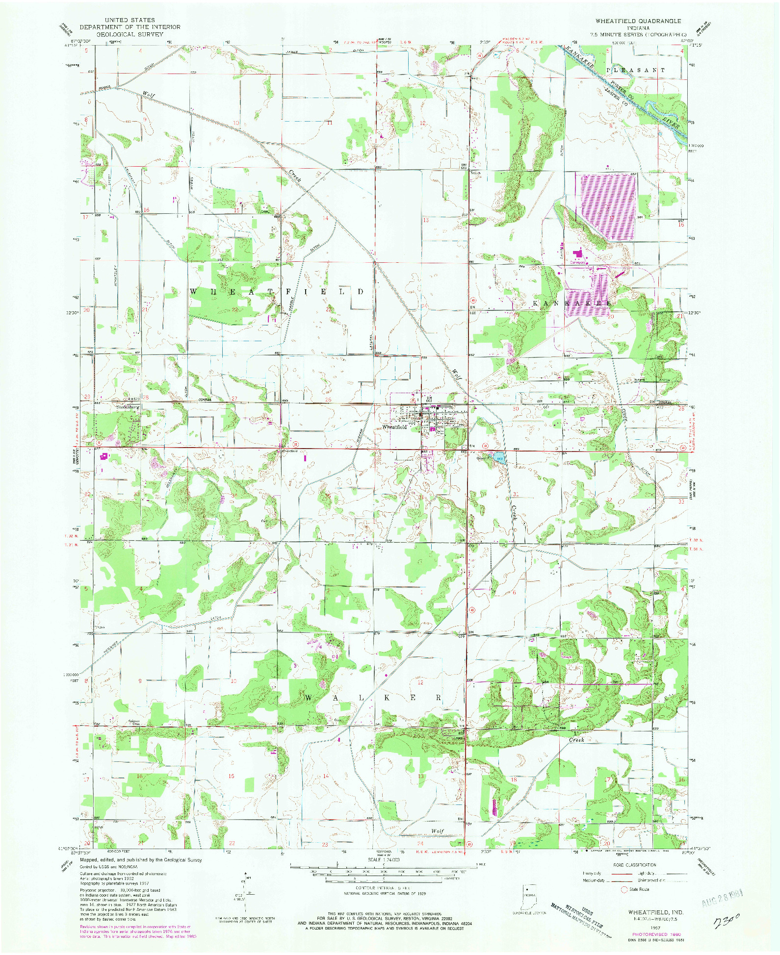 USGS 1:24000-SCALE QUADRANGLE FOR WHEATFIELD, IN 1957