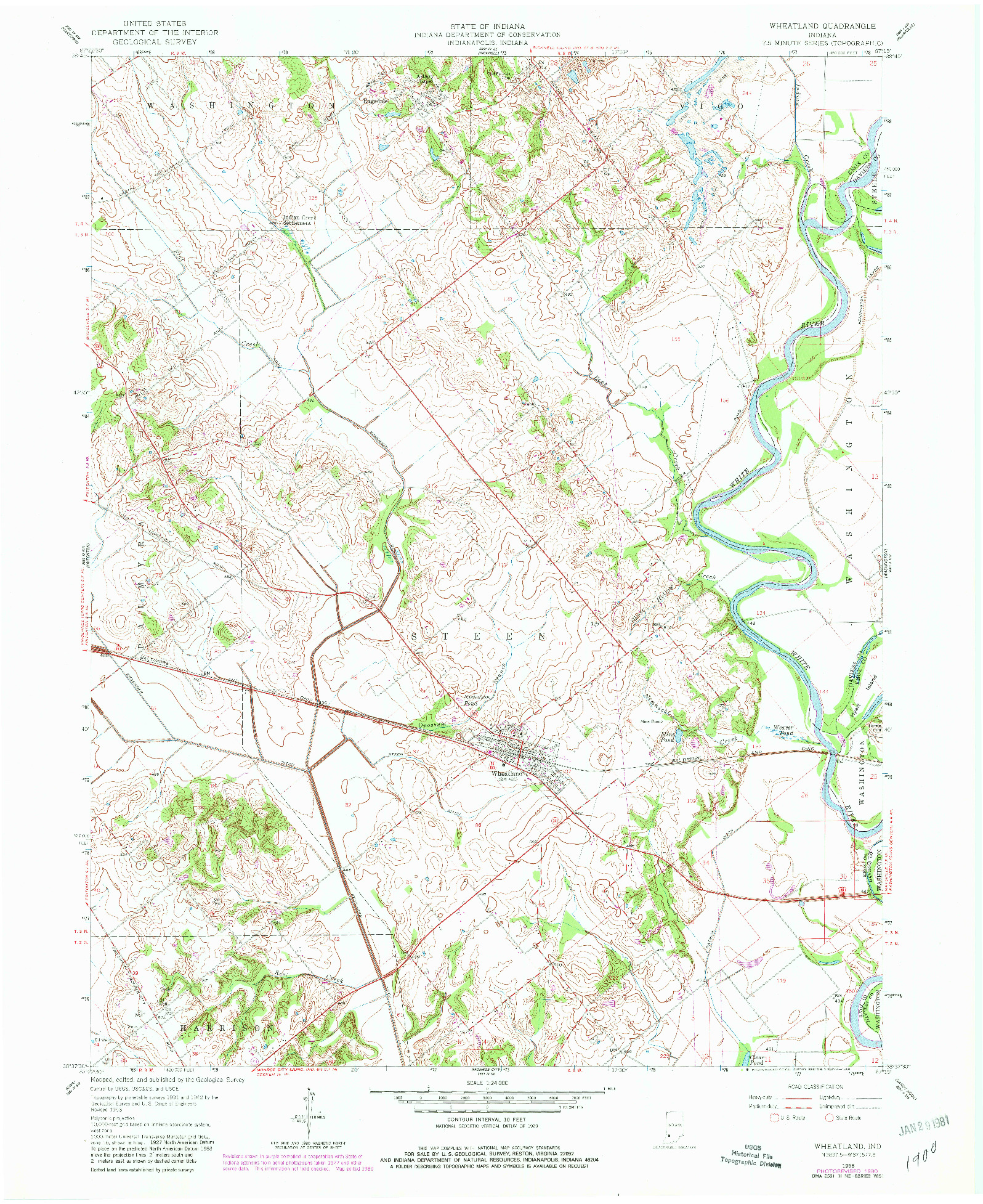 USGS 1:24000-SCALE QUADRANGLE FOR WHEATLAND, IN 1958