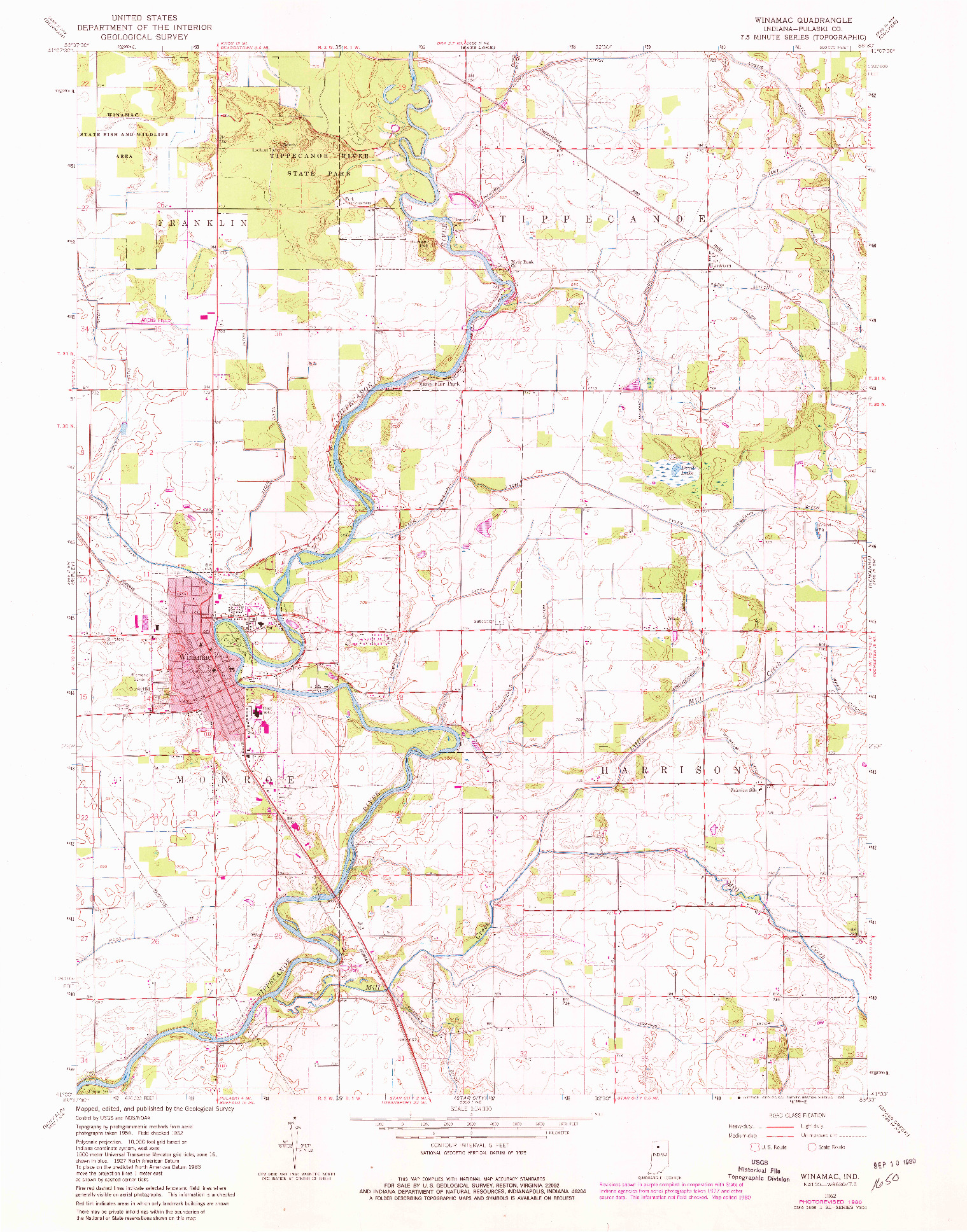 USGS 1:24000-SCALE QUADRANGLE FOR WINAMAC, IN 1962