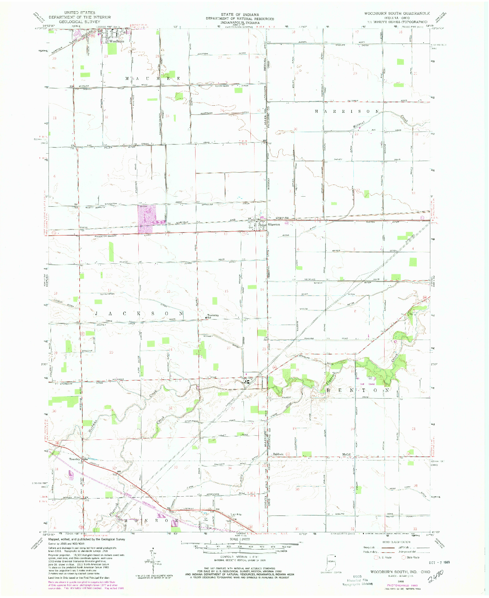 USGS 1:24000-SCALE QUADRANGLE FOR WOODBURN SOUTH, IN 1958