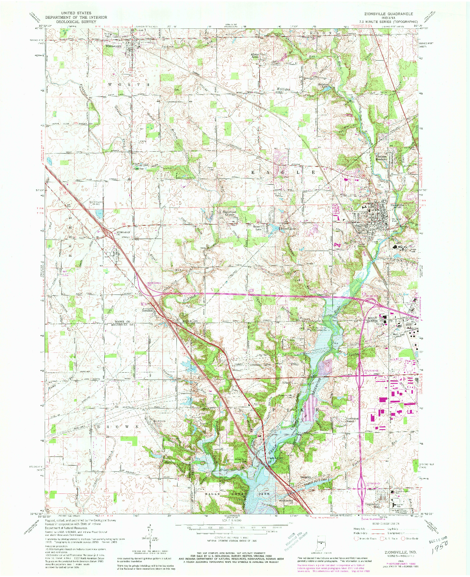 USGS 1:24000-SCALE QUADRANGLE FOR ZIONSVILLE, IN 1966