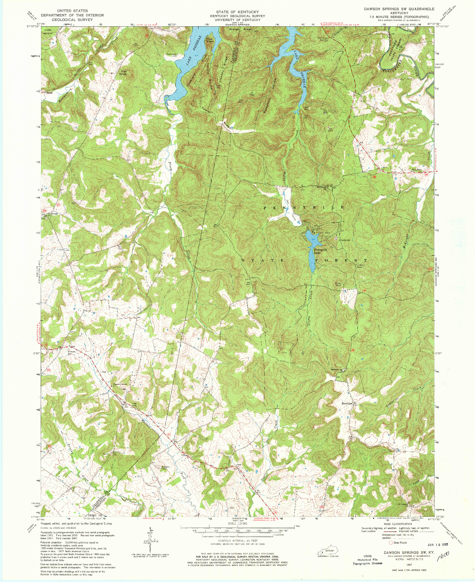 USGS 1:24000-SCALE QUADRANGLE FOR DAWSON SPRINGS SW, KY 1967