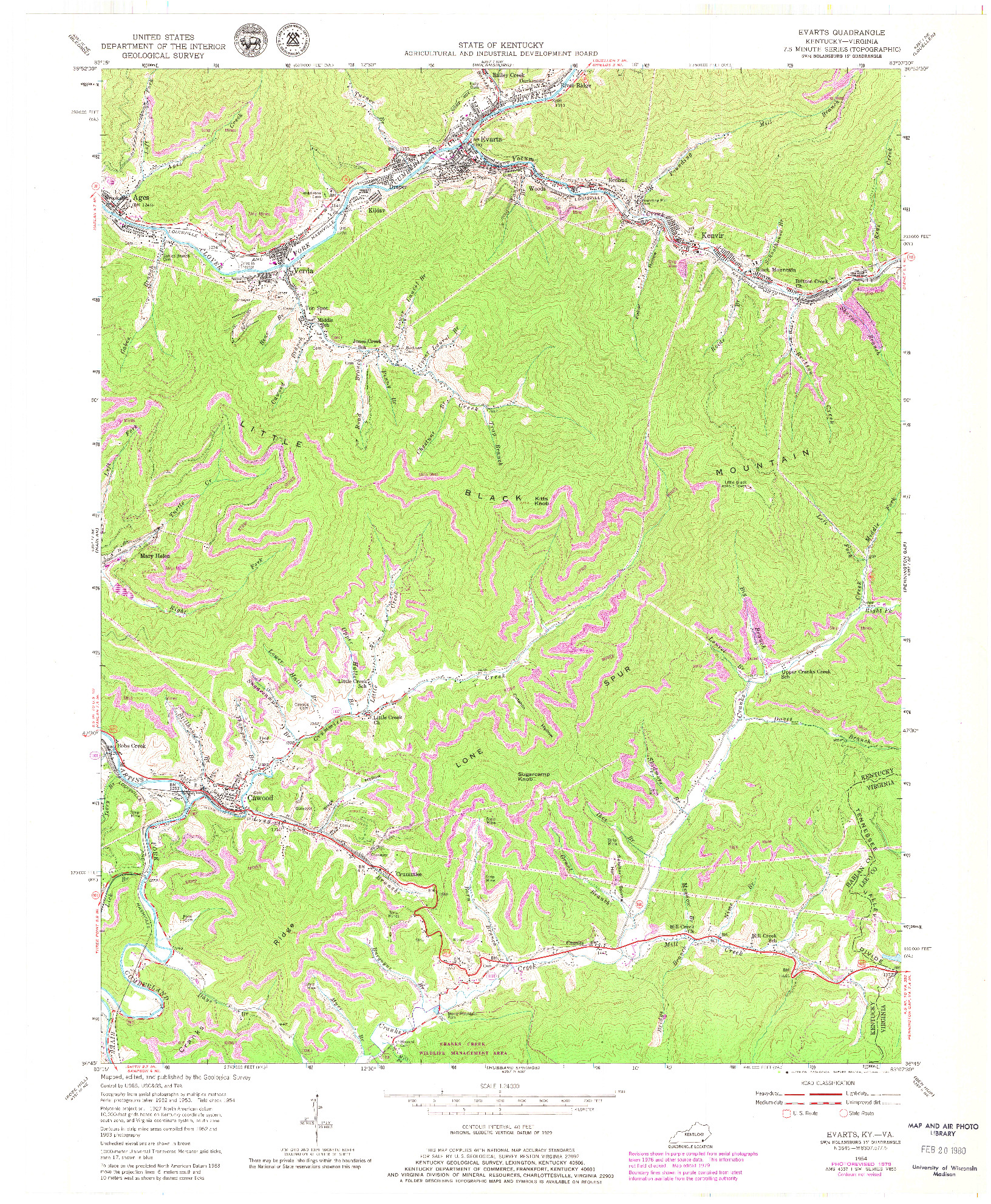 USGS 1:24000-SCALE QUADRANGLE FOR EVARTS, KY 1954