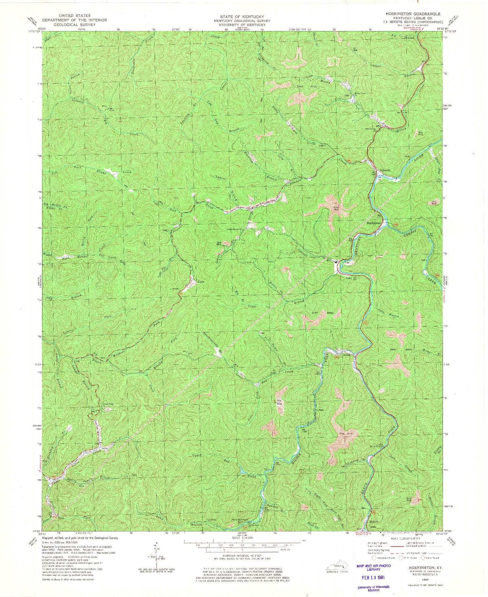 USGS 1:24000-SCALE QUADRANGLE FOR HOSKINSTON, KY 1980