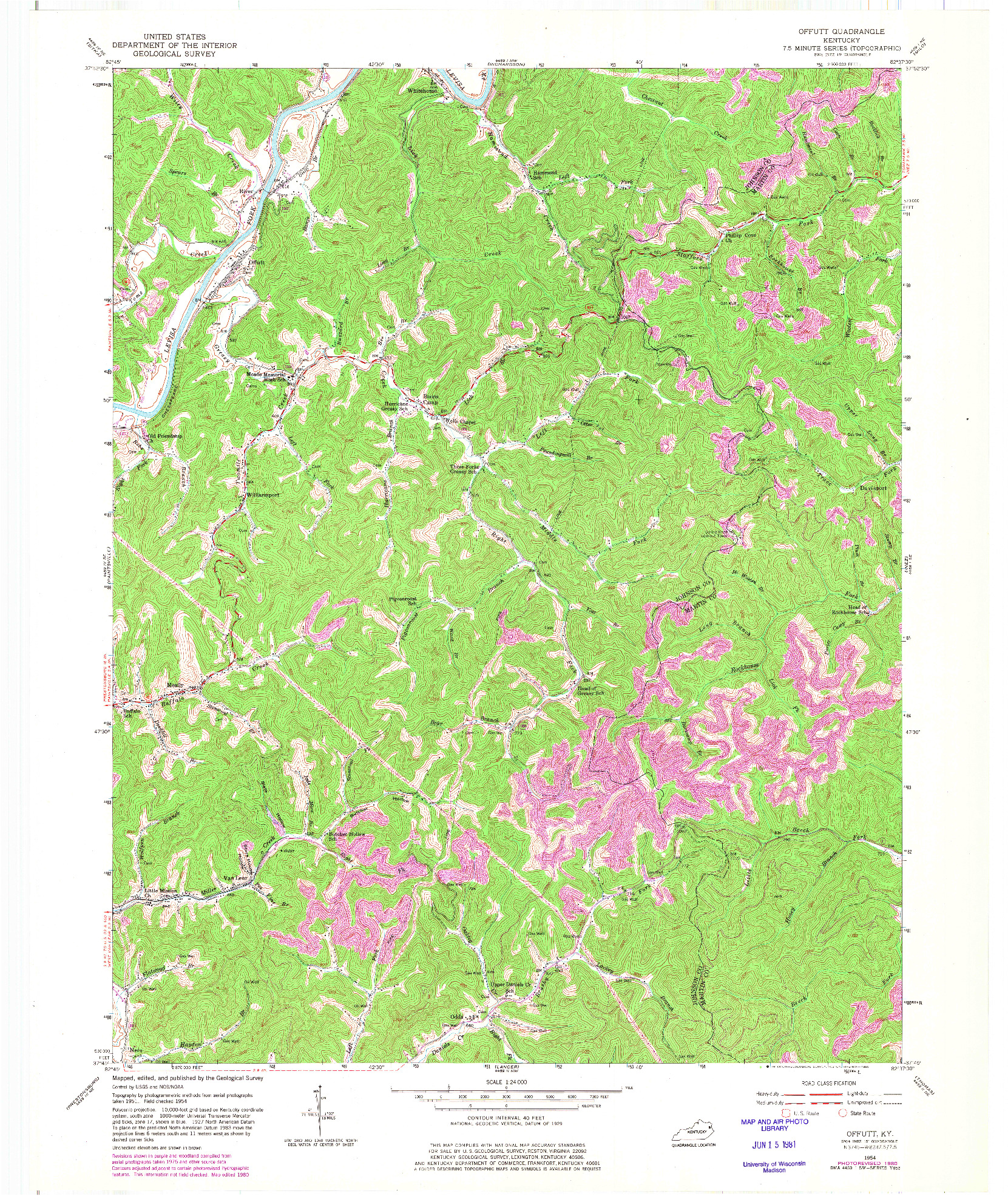 USGS 1:24000-SCALE QUADRANGLE FOR OFFUTT, KY 1954