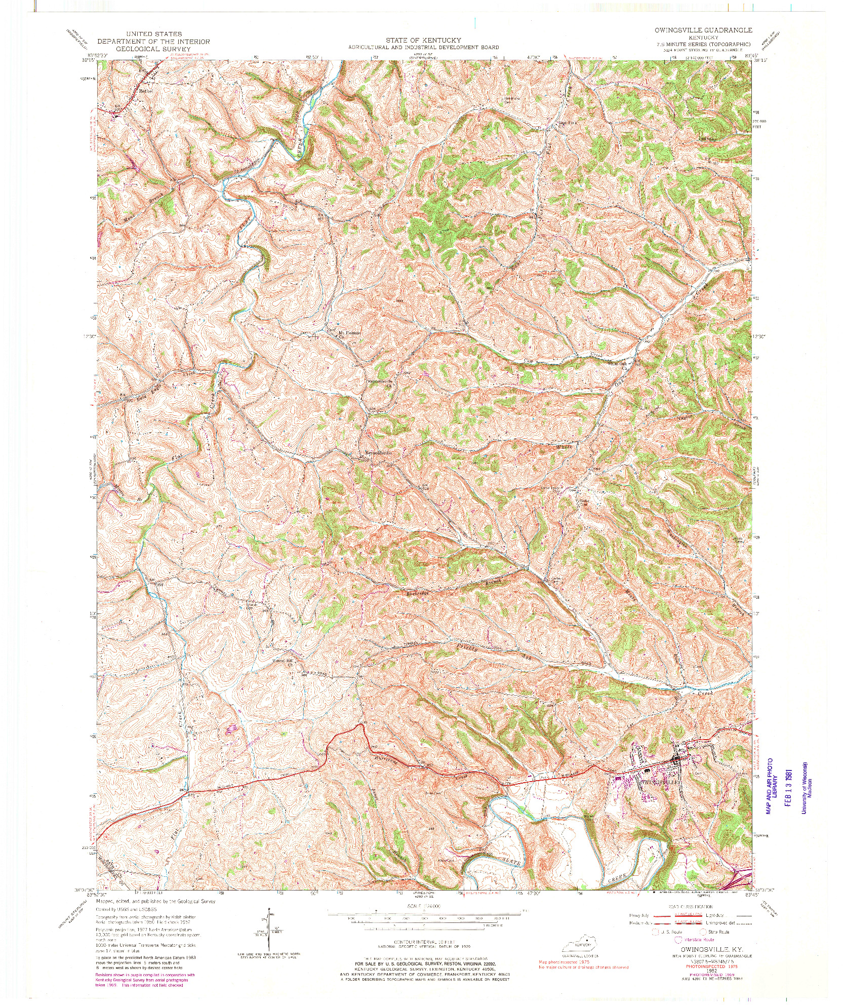 USGS 1:24000-SCALE QUADRANGLE FOR OWINGSVILLE, KY 1952