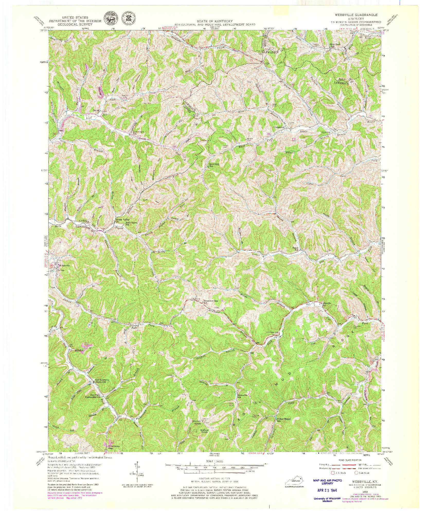 USGS 1:24000-SCALE QUADRANGLE FOR WEBBVILLE, KY 1953