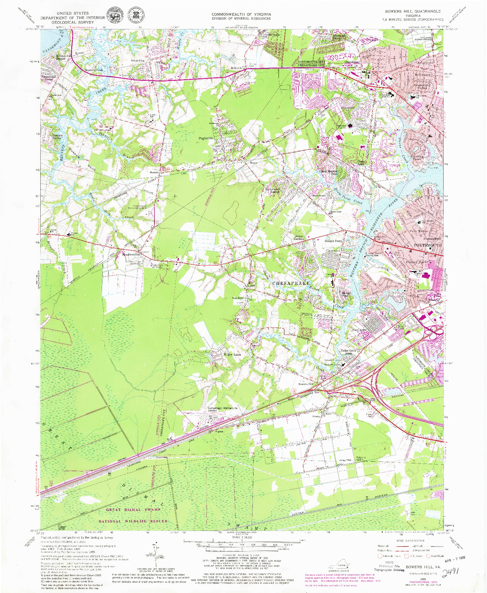 USGS 1:24000-SCALE QUADRANGLE FOR BOWERS HILL, VA 1965