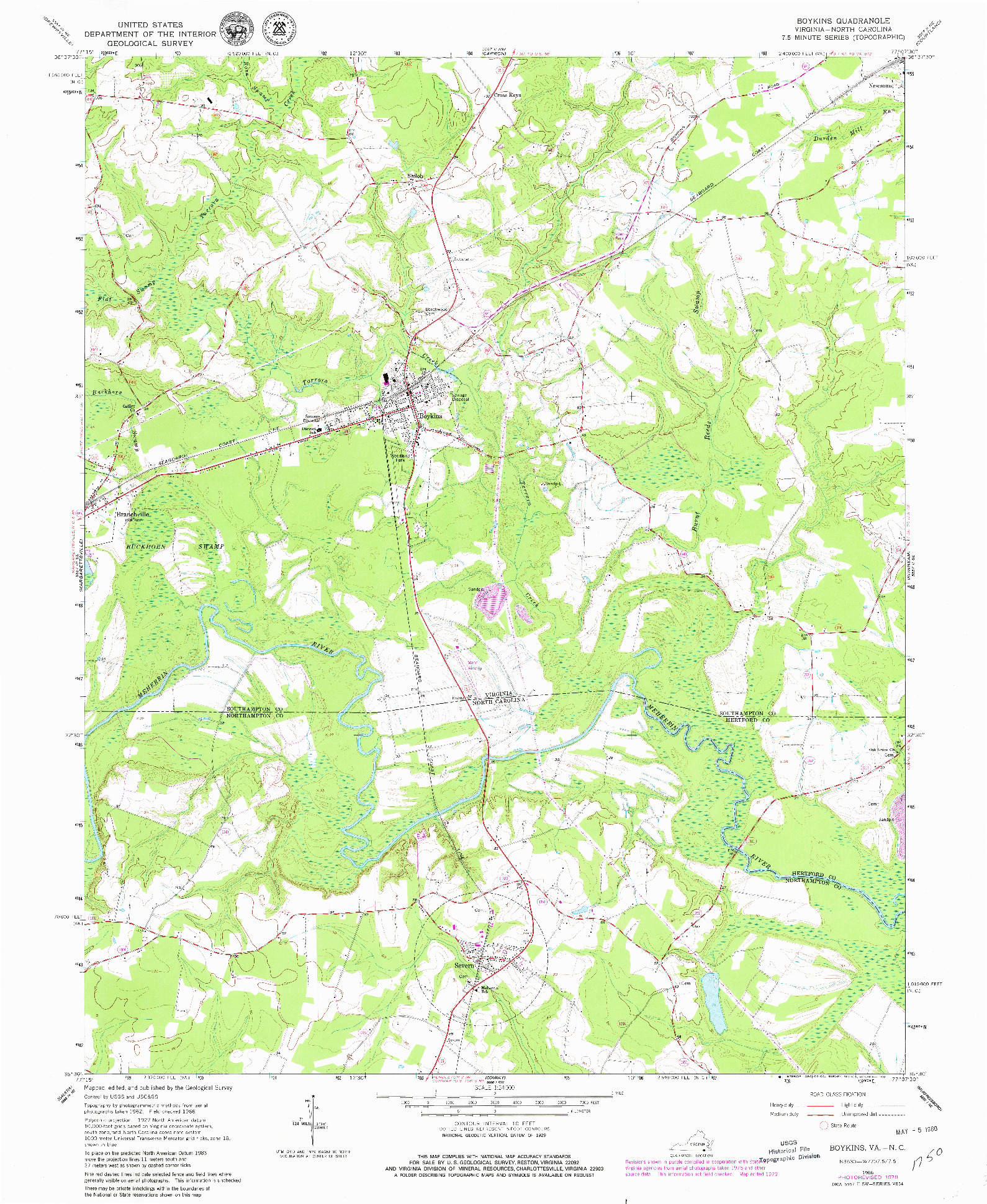 USGS 1:24000-SCALE QUADRANGLE FOR BOYKINS, VA 1966