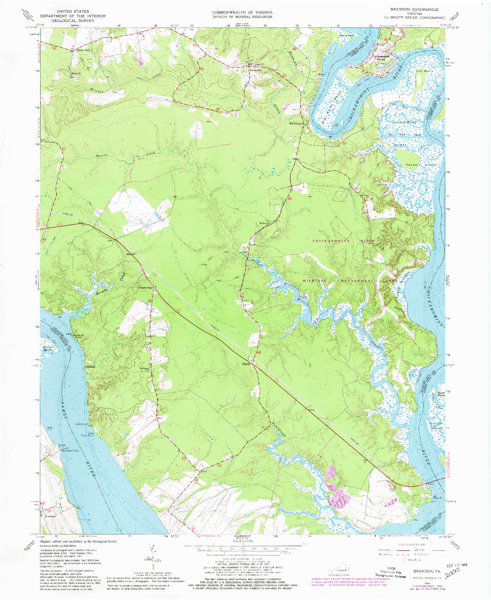 USGS 1:24000-SCALE QUADRANGLE FOR BRANDON, VA 1965