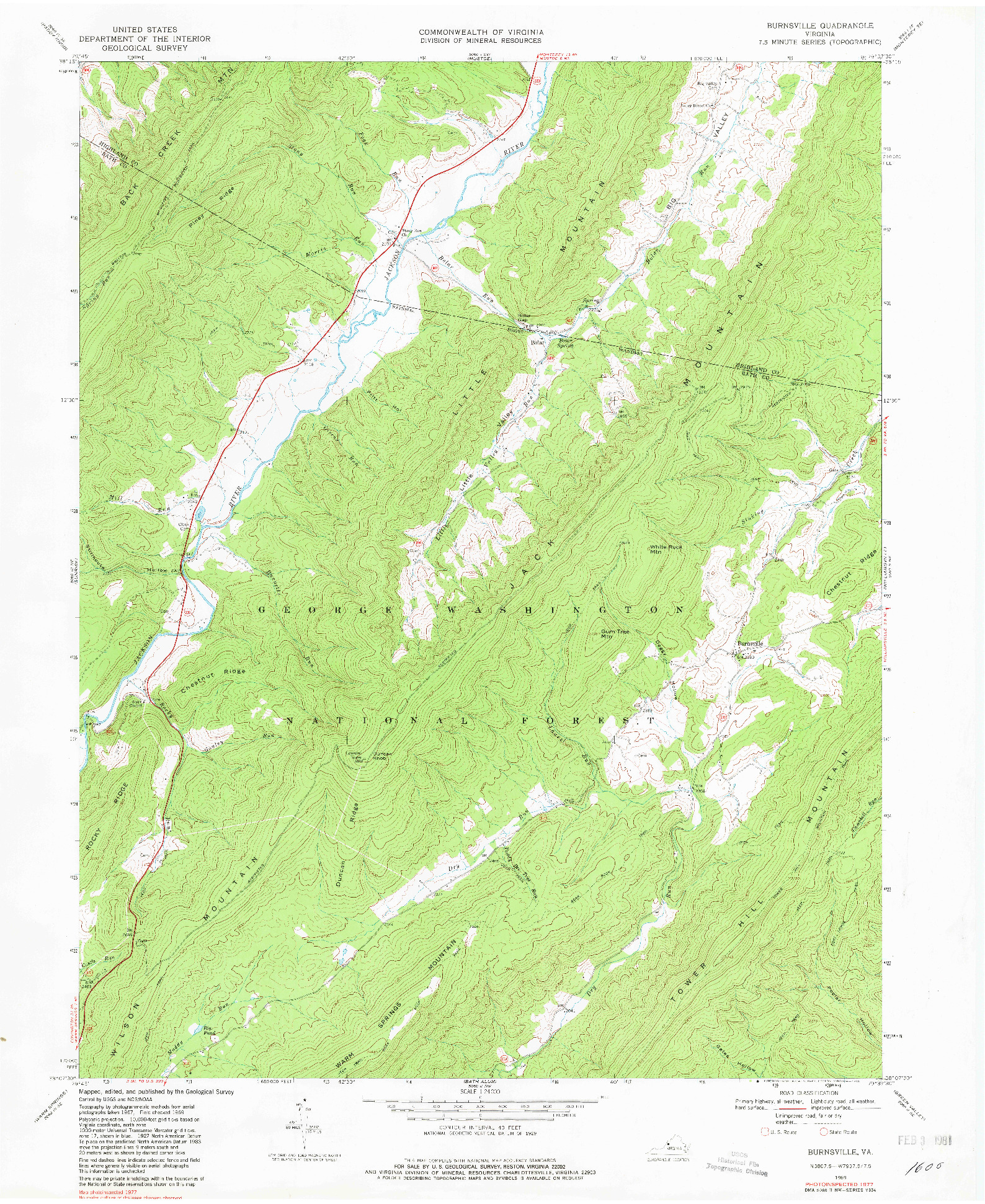 USGS 1:24000-SCALE QUADRANGLE FOR BURNSVILLE, VA 1969