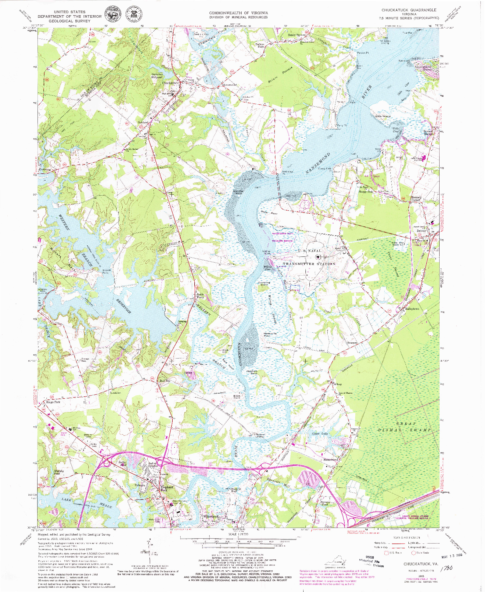 USGS 1:24000-SCALE QUADRANGLE FOR CHUCKATUCK, VA 1965