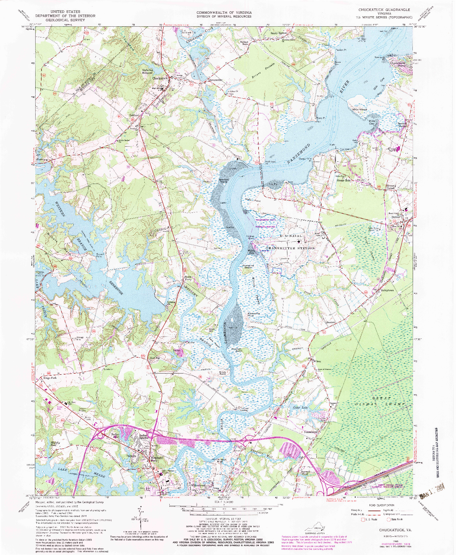 USGS 1:24000-SCALE QUADRANGLE FOR CHUCKATUCK, VA 1965