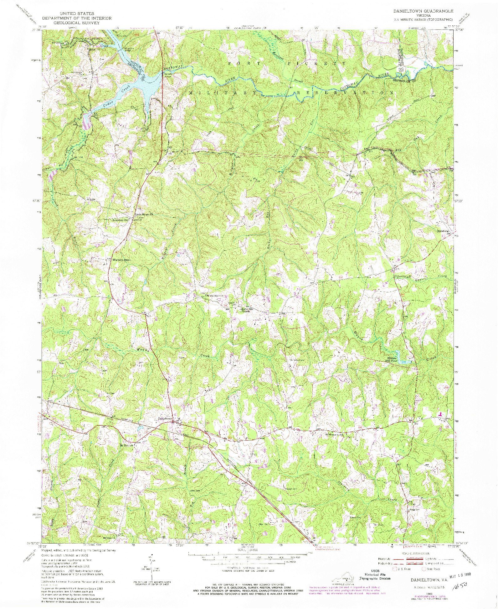 USGS 1:24000-SCALE QUADRANGLE FOR DANIELTOWN, VA 1951