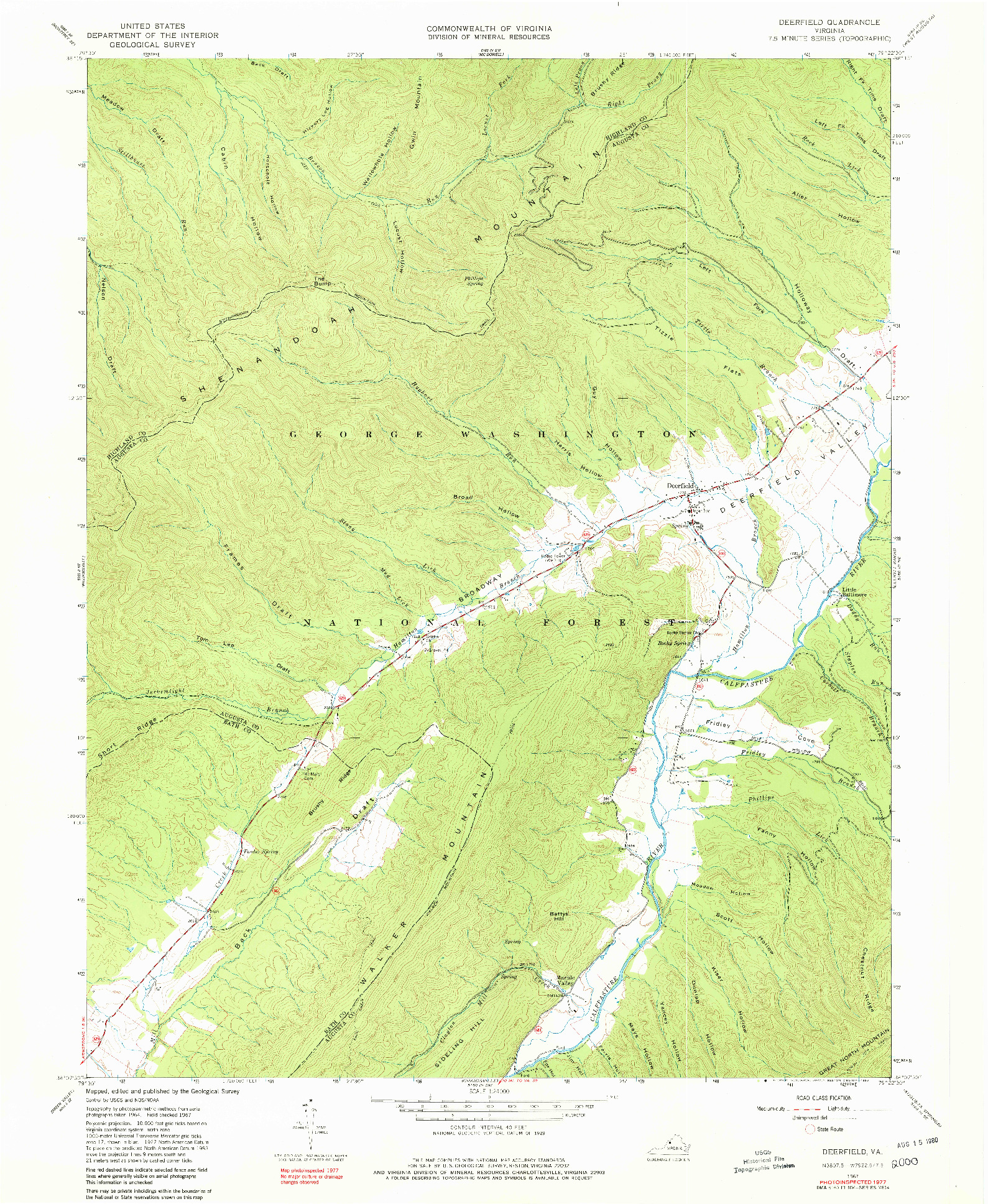 USGS 1:24000-SCALE QUADRANGLE FOR DEERFIELD, VA 1967