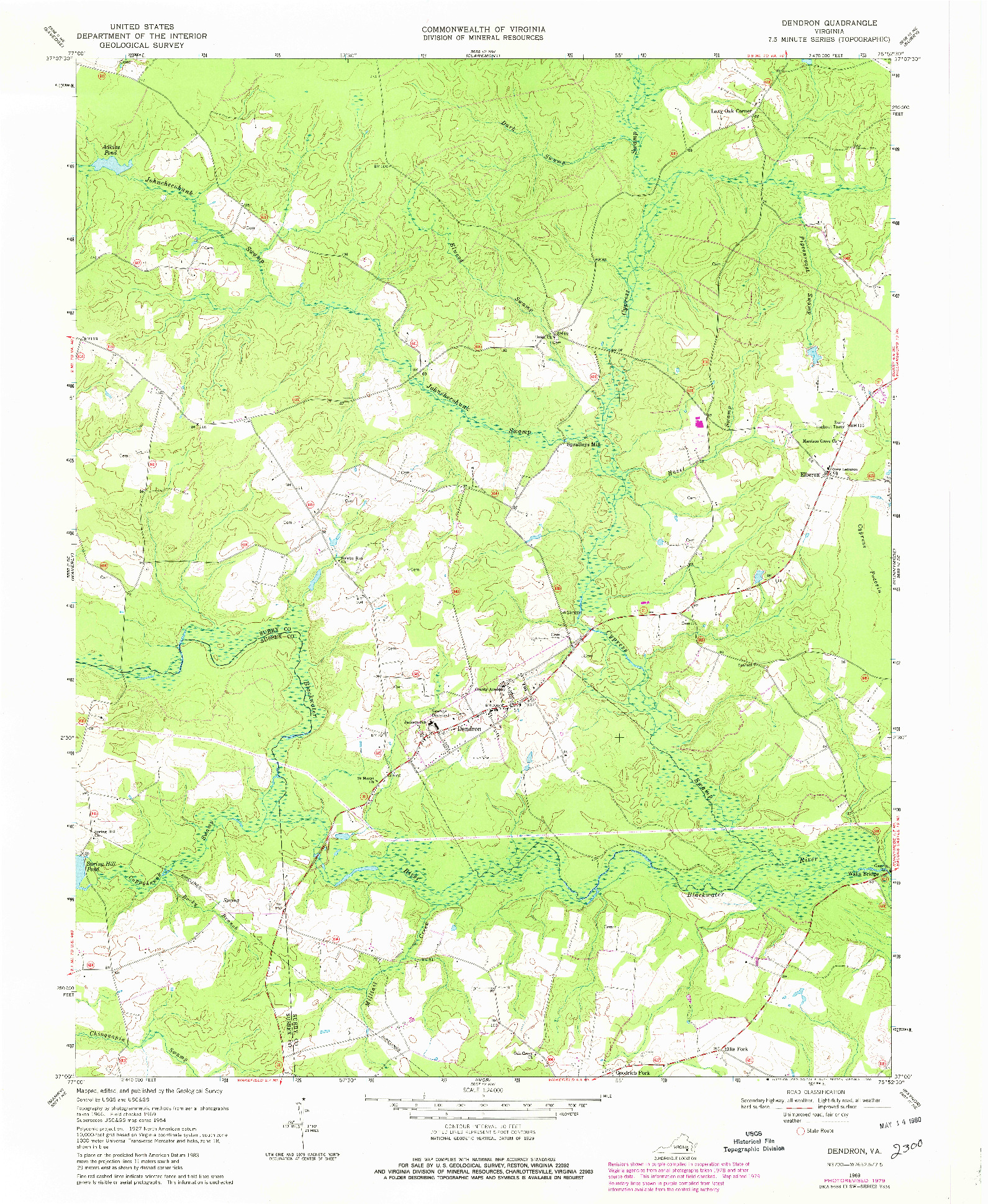 USGS 1:24000-SCALE QUADRANGLE FOR DENDRON, VA 1969