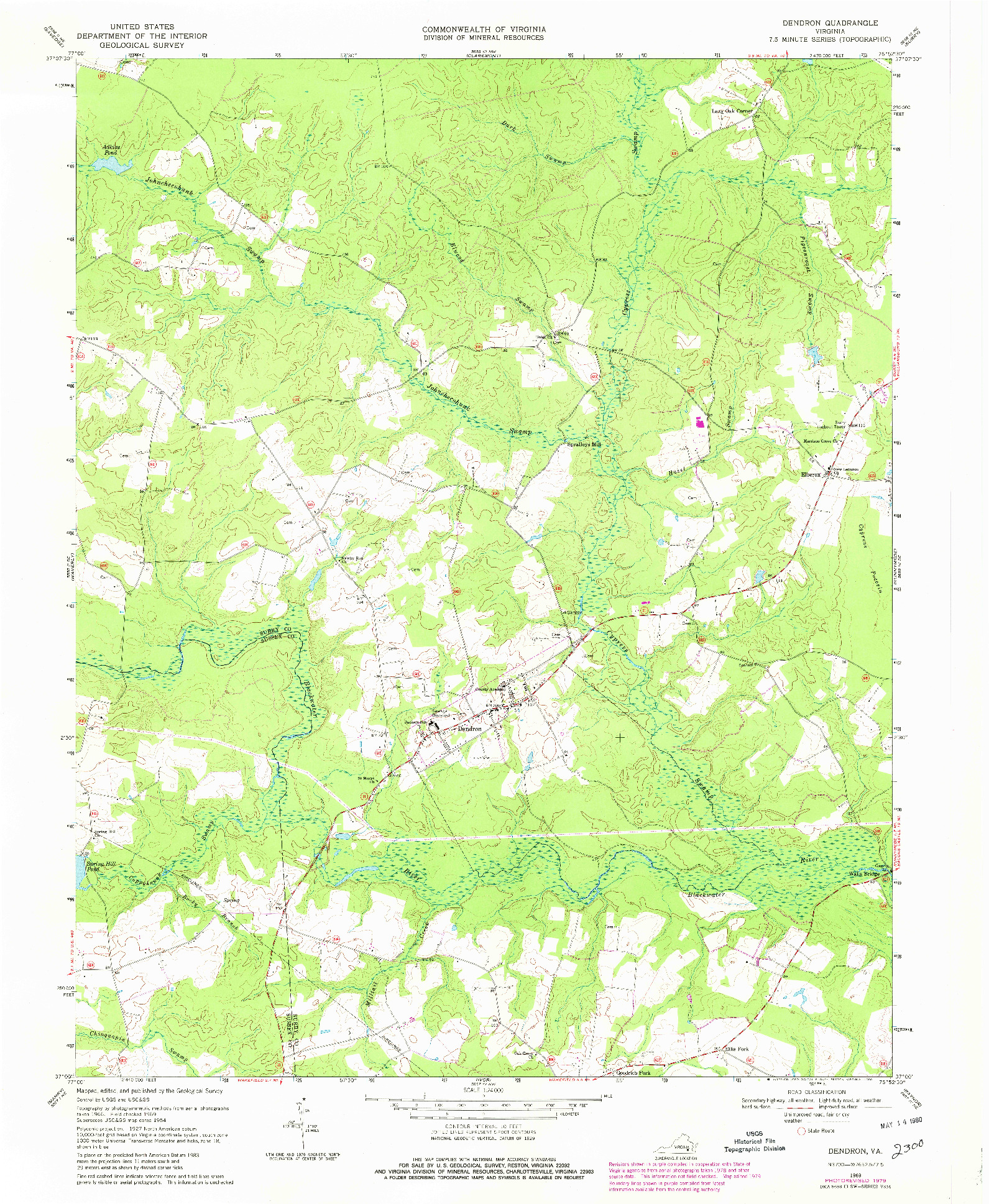 USGS 1:24000-SCALE QUADRANGLE FOR DENDRON, VA 1969