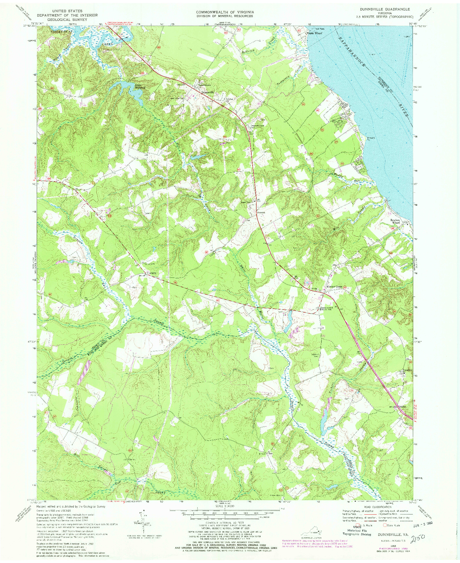 USGS 1:24000-SCALE QUADRANGLE FOR DUNNSVILLE, VA 1968