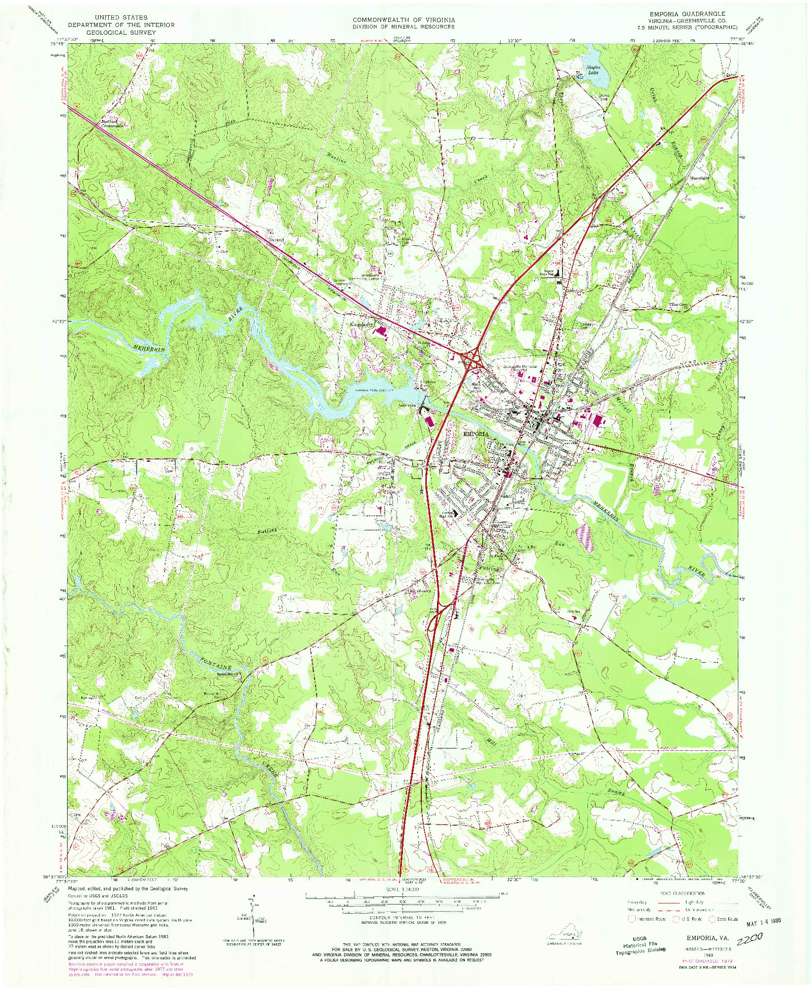 USGS 1:24000-SCALE QUADRANGLE FOR EMPORIA, VA 1963