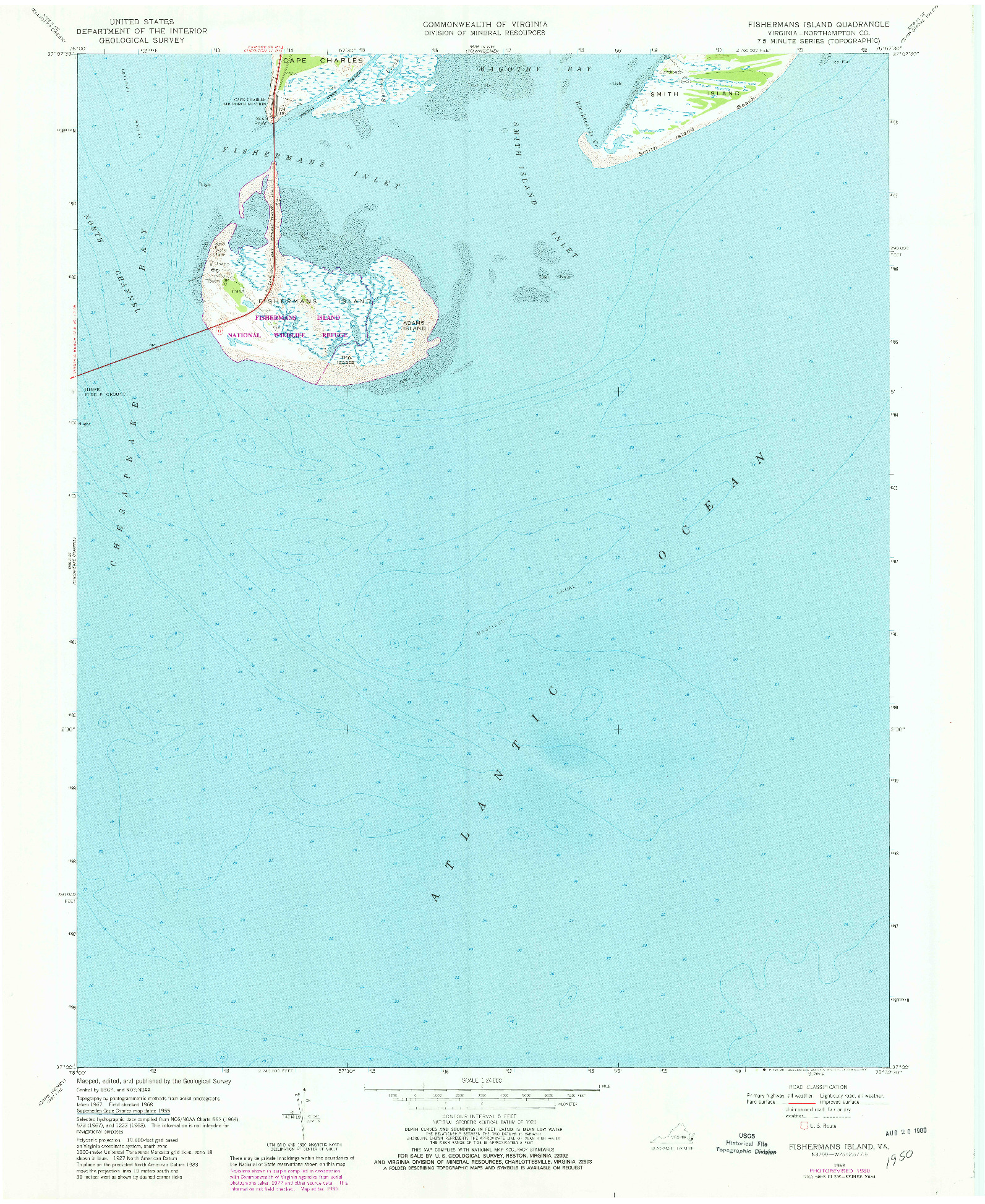 USGS 1:24000-SCALE QUADRANGLE FOR FISHERMANS ISLAND, VA 1968