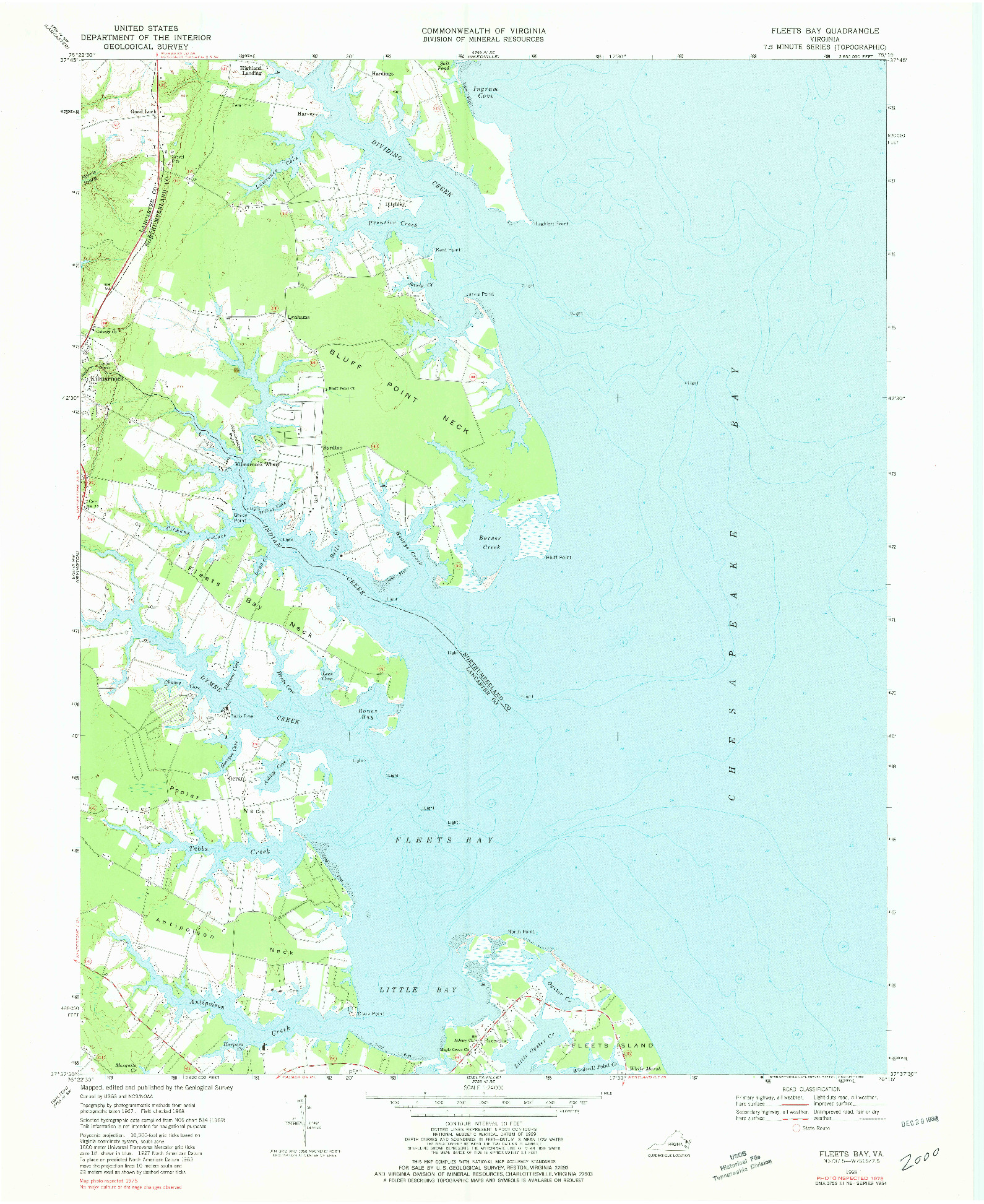 USGS 1:24000-SCALE QUADRANGLE FOR FLEETS BAY, VA 1968