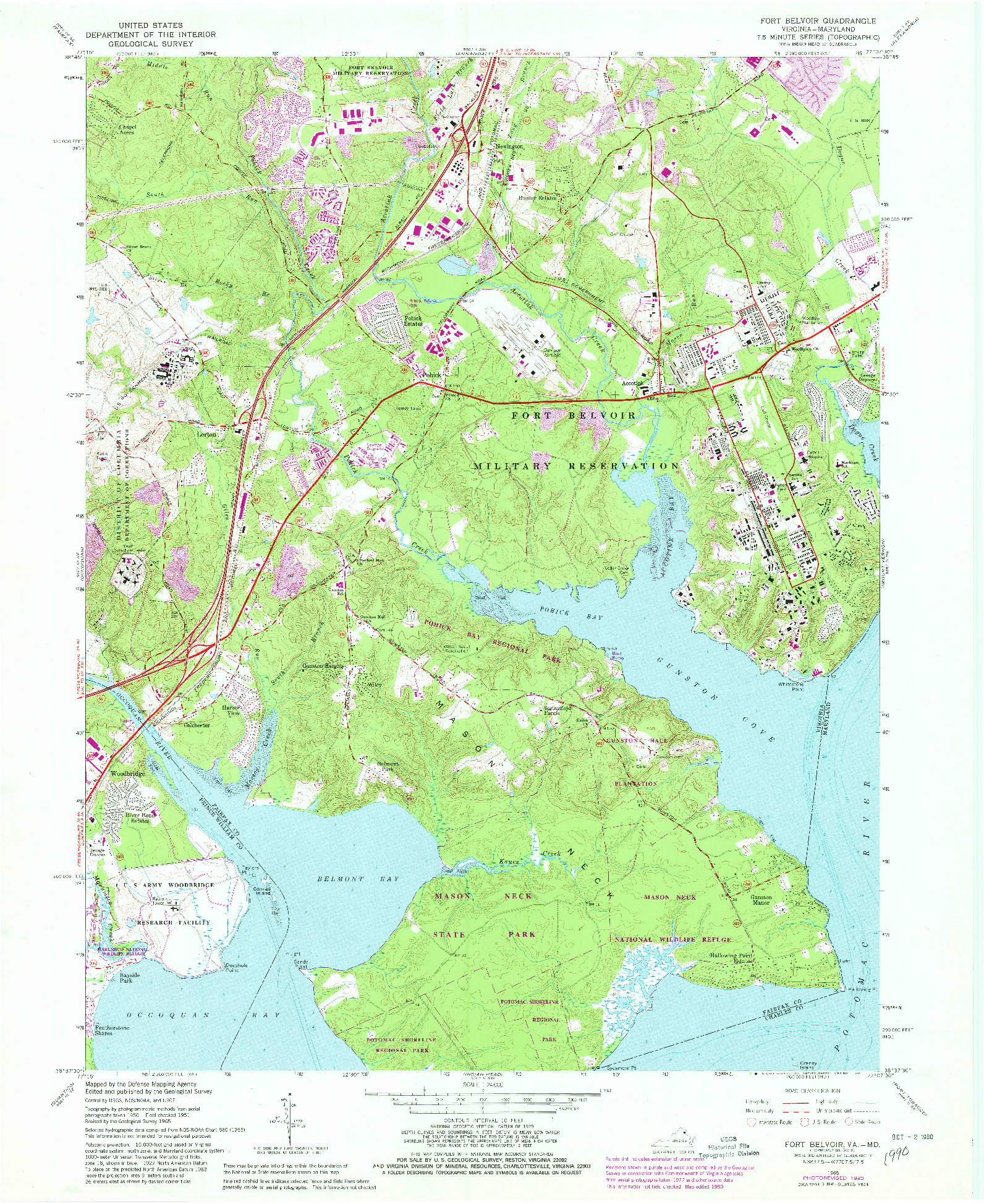 USGS 1:24000-SCALE QUADRANGLE FOR FORT BELVOIR, VA 1965