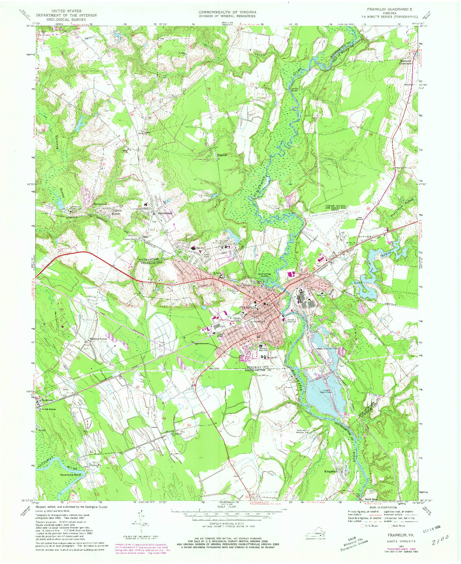 USGS 1:24000-SCALE QUADRANGLE FOR FRANKLIN, VA 1967