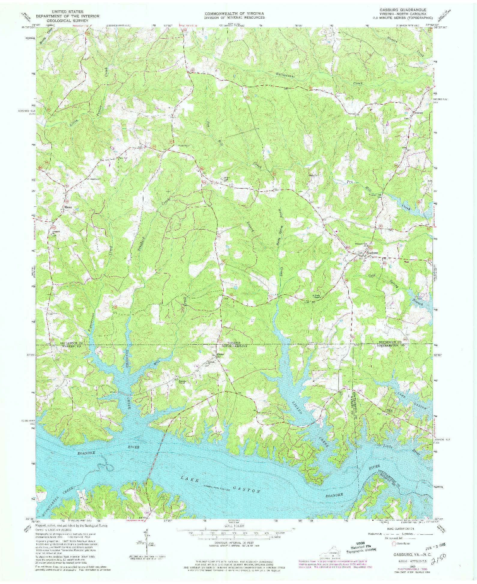 USGS 1:24000-SCALE QUADRANGLE FOR GASBURG, VA 1963