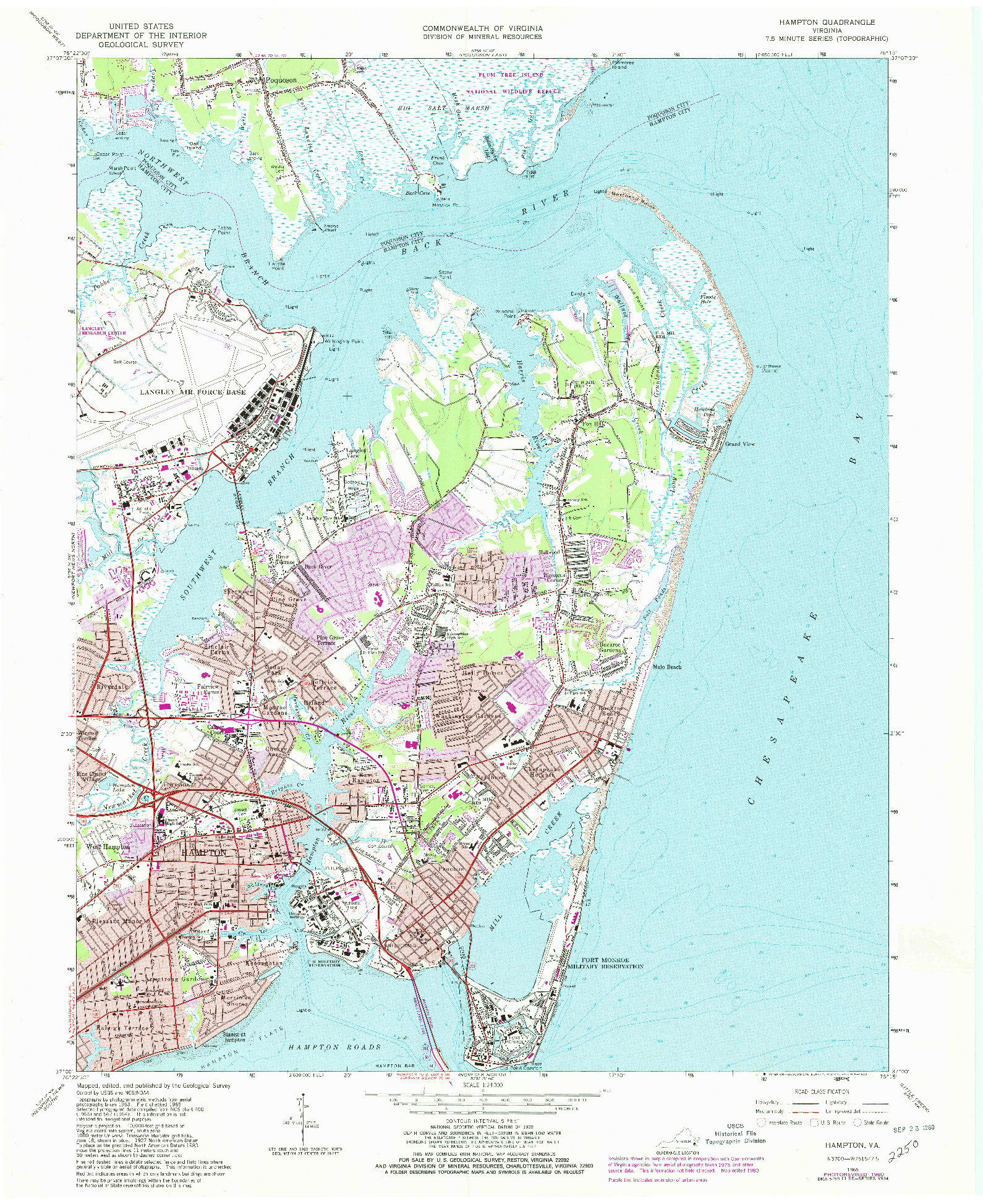 USGS 1:24000-SCALE QUADRANGLE FOR HAMPTON, VA 1965