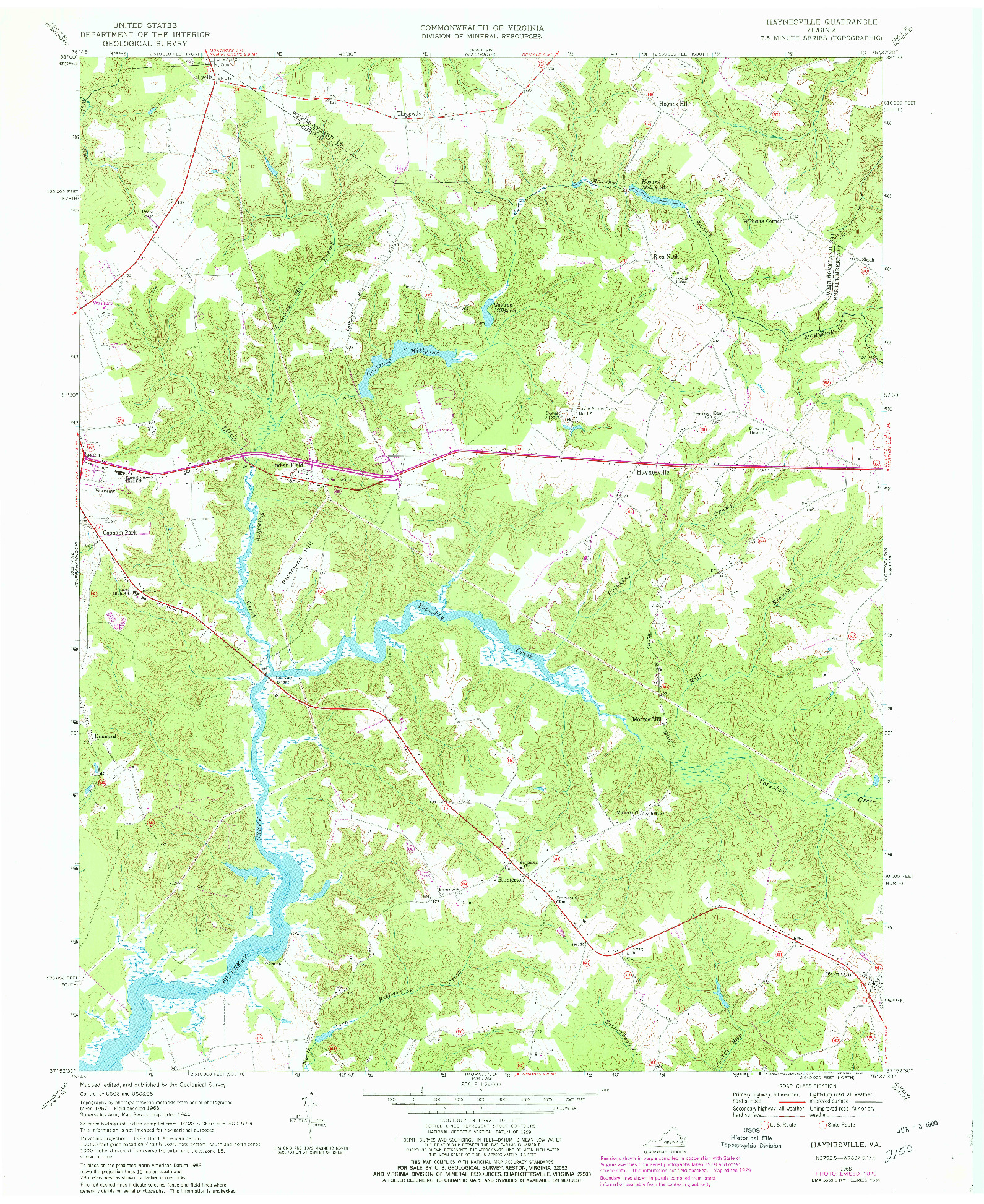 USGS 1:24000-SCALE QUADRANGLE FOR HAYNESVILLE, VA 1968