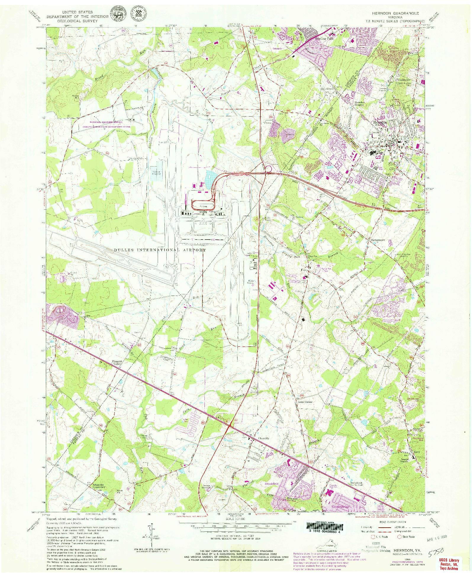 USGS 1:24000-SCALE QUADRANGLE FOR HERNDON, VA 1966