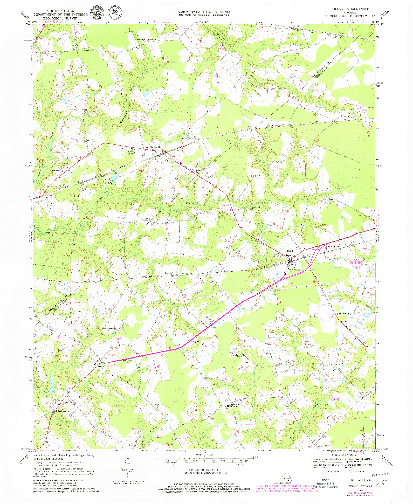 USGS 1:24000-SCALE QUADRANGLE FOR HOLLAND, VA 1967