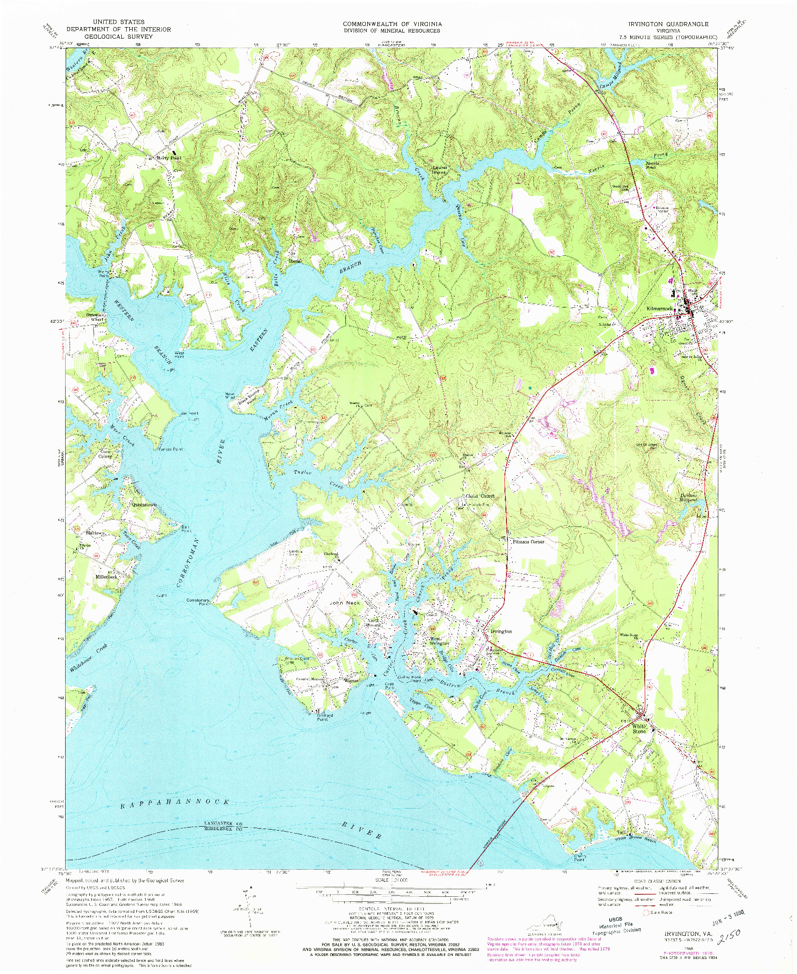 USGS 1:24000-SCALE QUADRANGLE FOR IRVINGTON, VA 1968