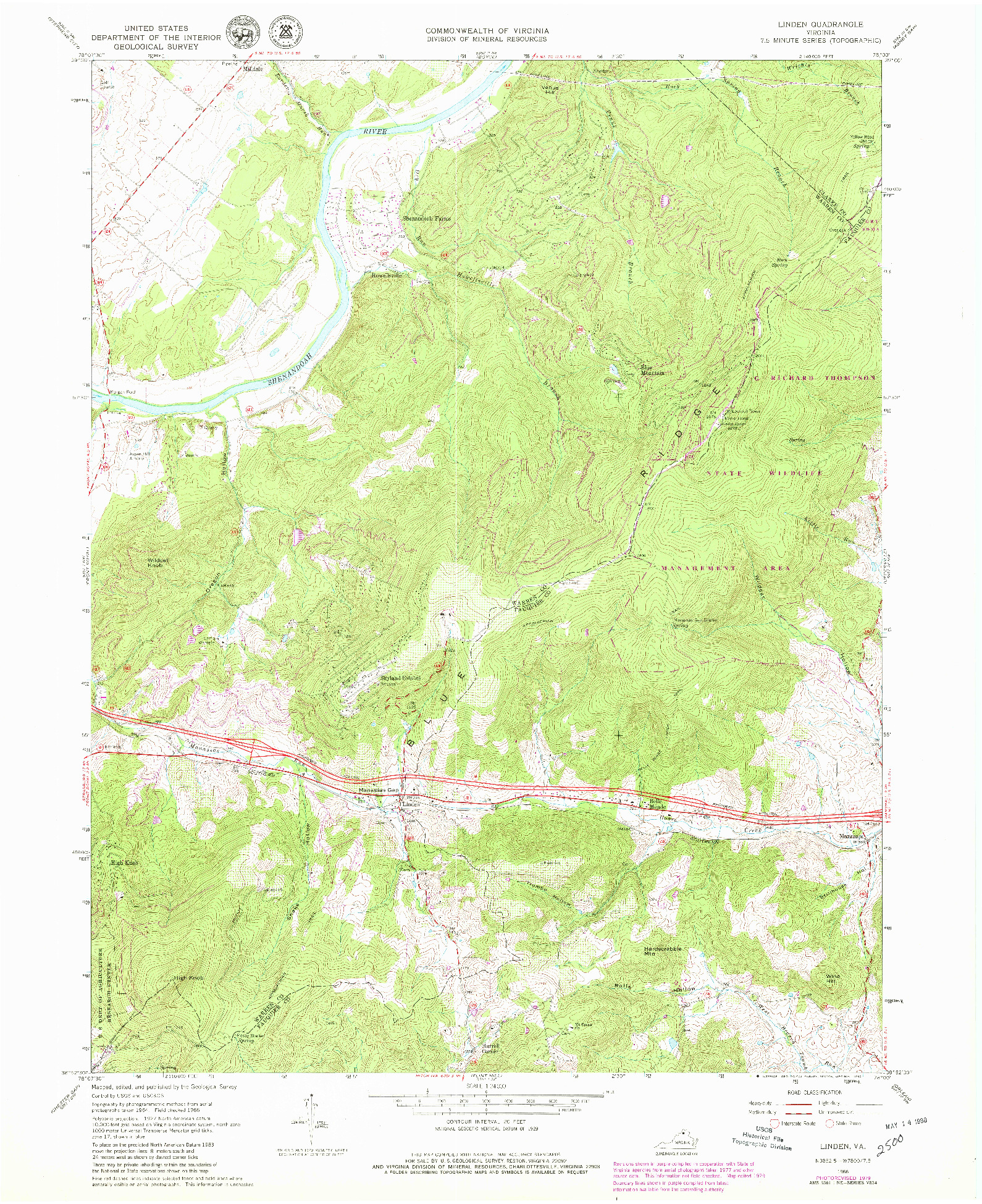 USGS 1:24000-SCALE QUADRANGLE FOR LINDEN, VA 1966