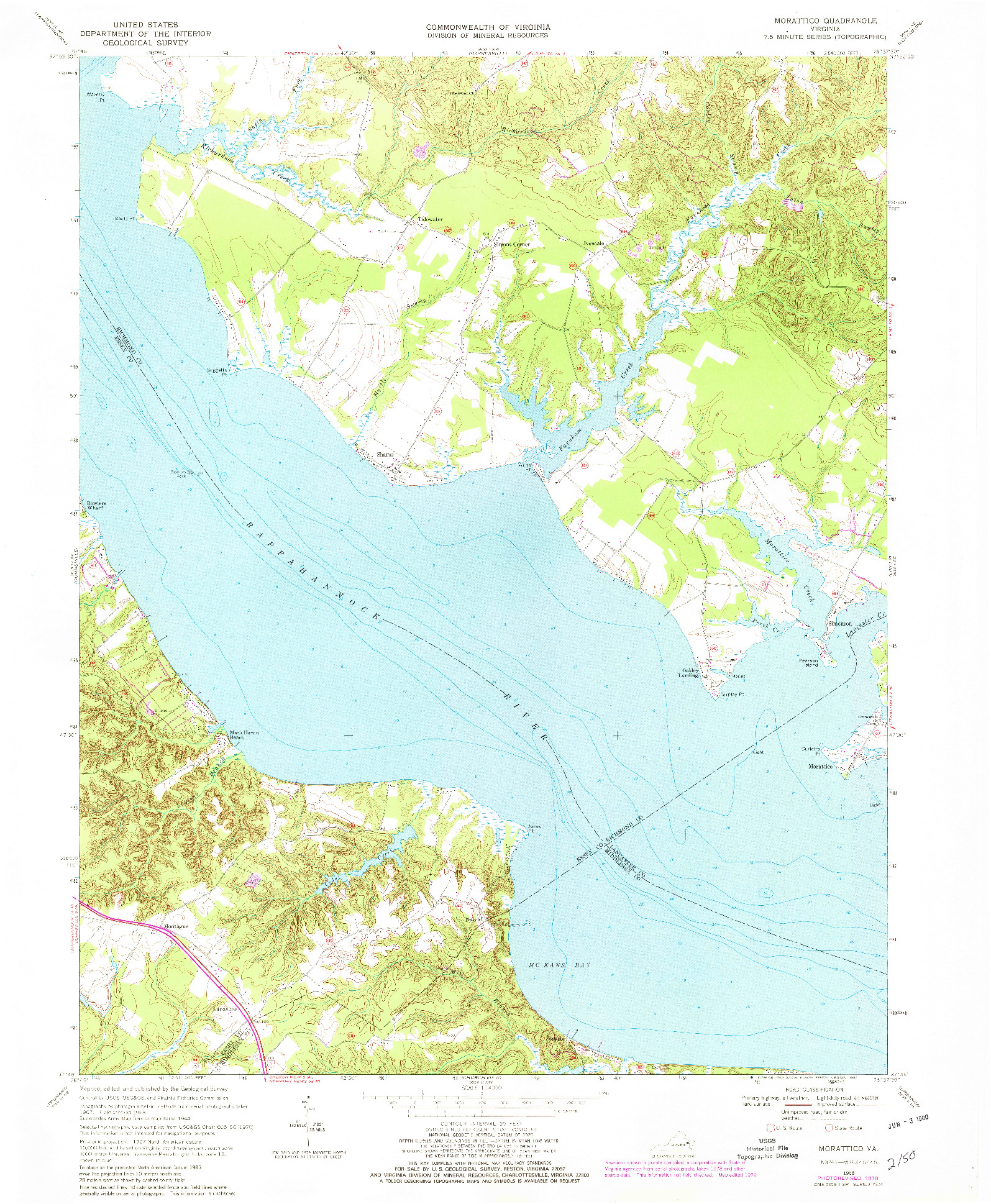 USGS 1:24000-SCALE QUADRANGLE FOR MORATTICO, VA 1968