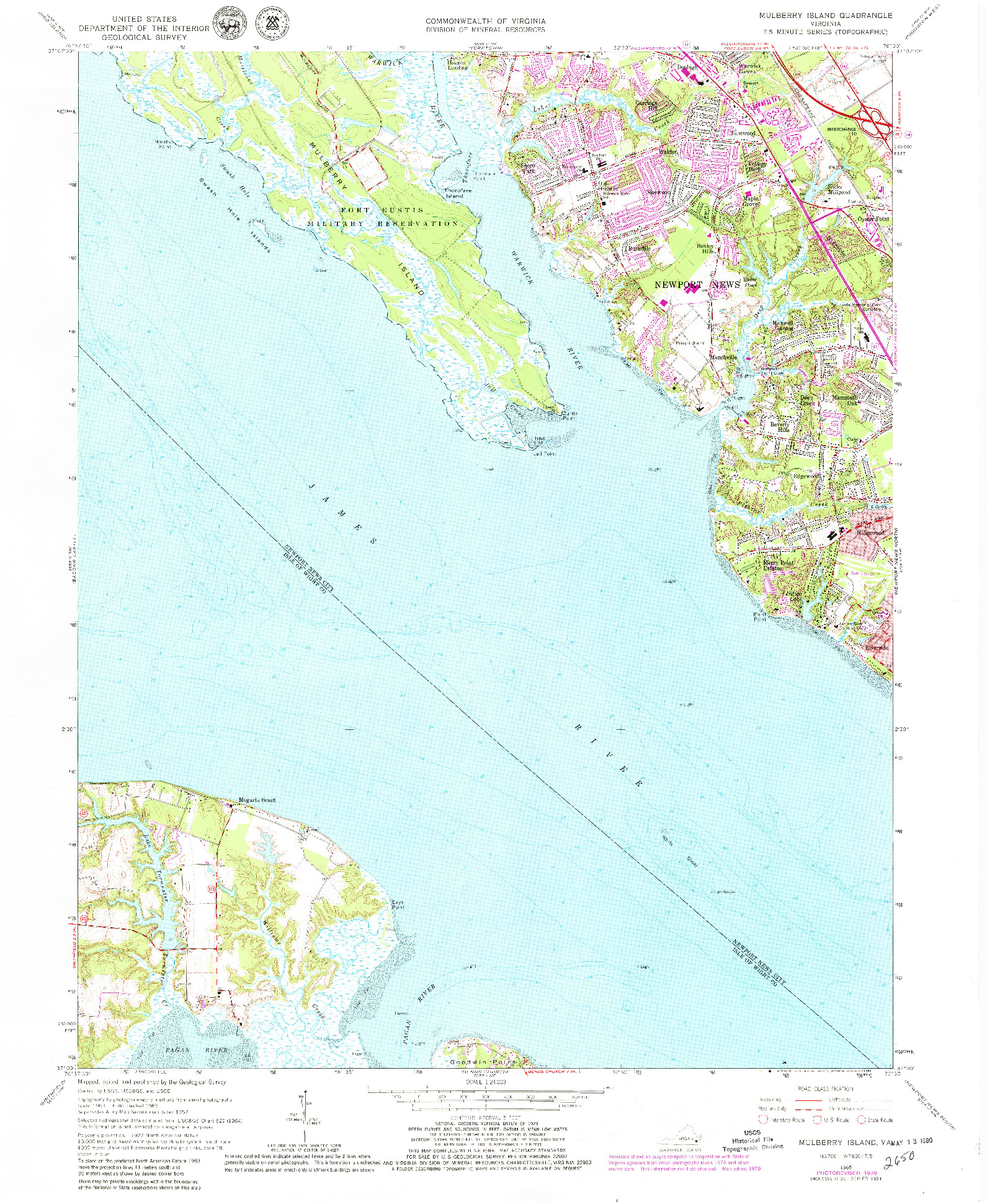 USGS 1:24000-SCALE QUADRANGLE FOR MULBERRY ISLAND, VA 1965