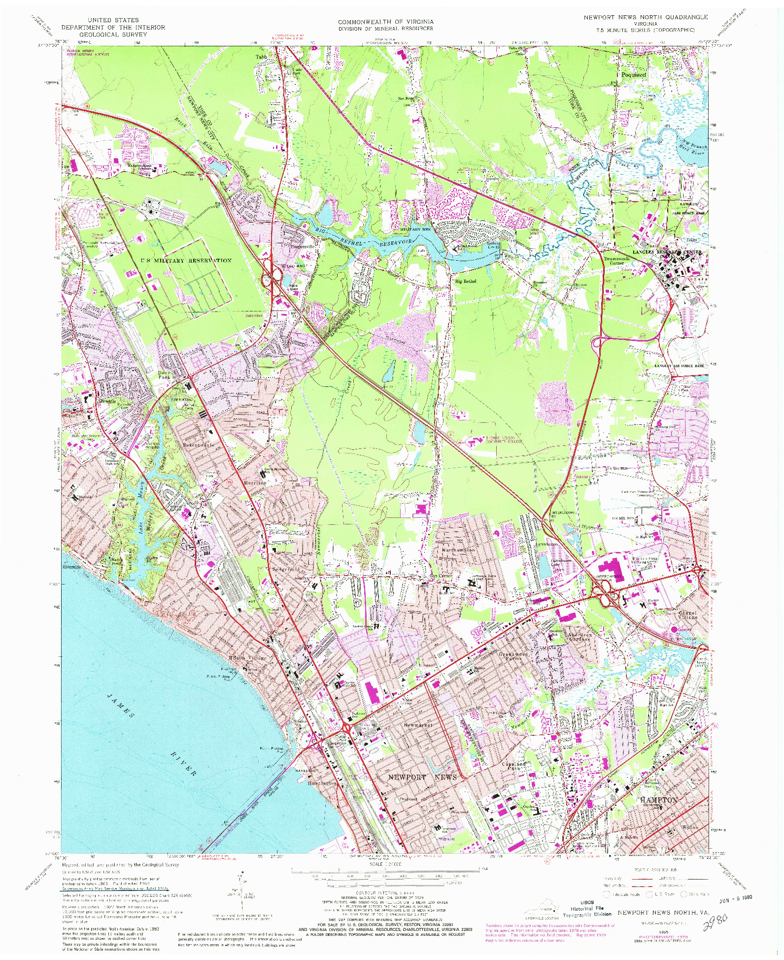 USGS 1:24000-SCALE QUADRANGLE FOR NEWPORT NEWS NORTH, VA 1965