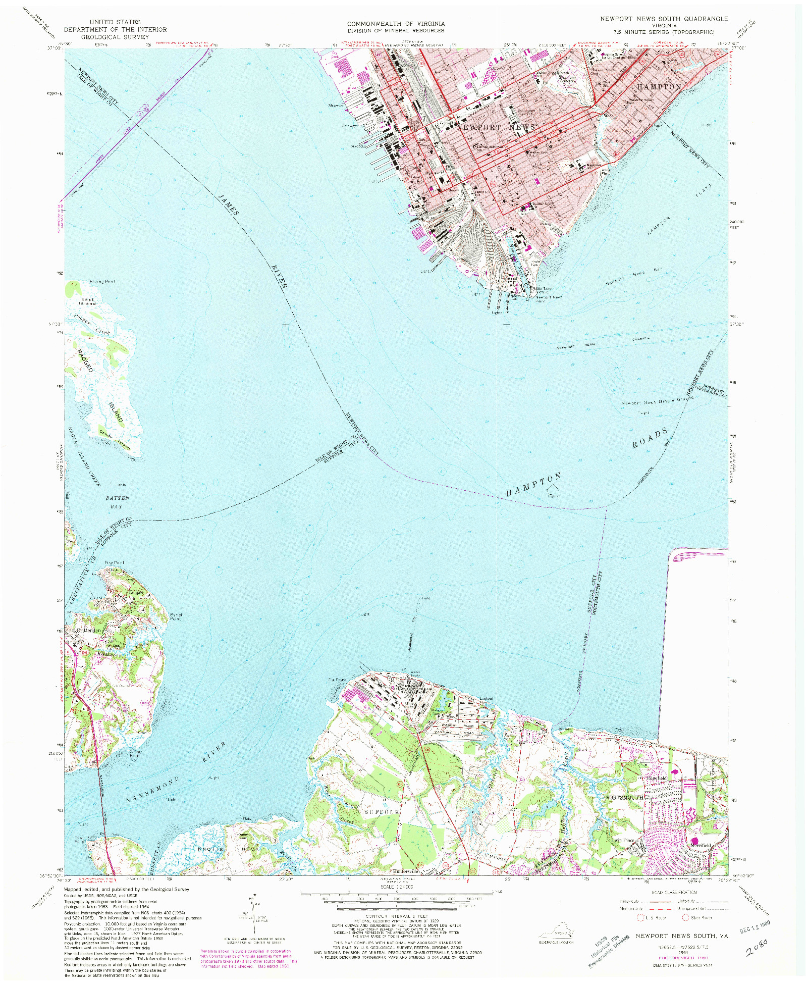 USGS 1:24000-SCALE QUADRANGLE FOR NEWPORT NEWS SOUTH, VA 1964