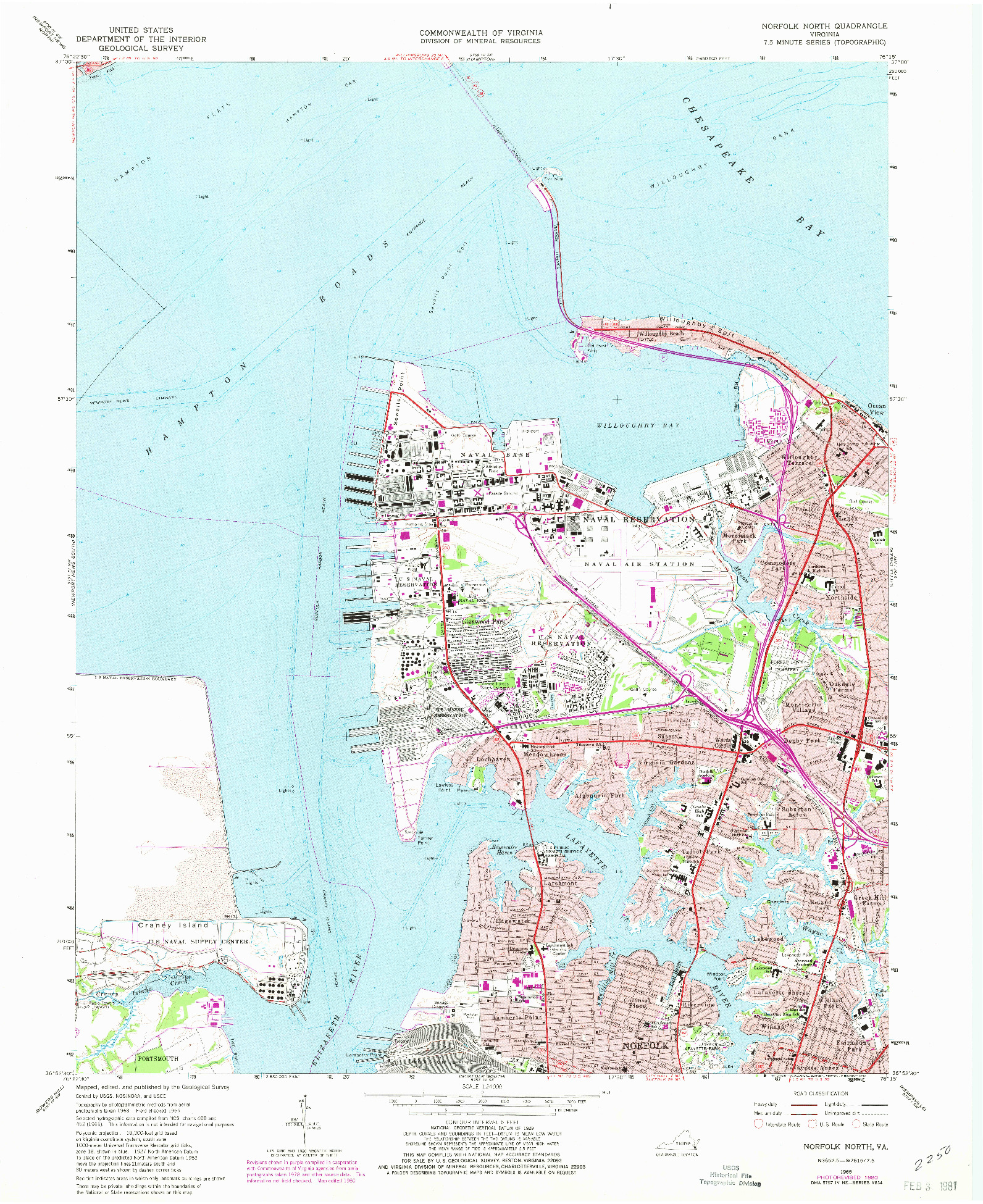 USGS 1:24000-SCALE QUADRANGLE FOR NORFOLK NORTH, VA 1965