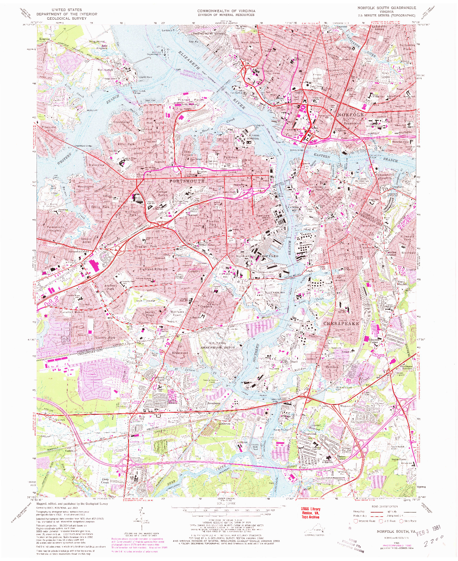 USGS 1:24000-SCALE QUADRANGLE FOR NORFOLK SOUTH, VA 1965