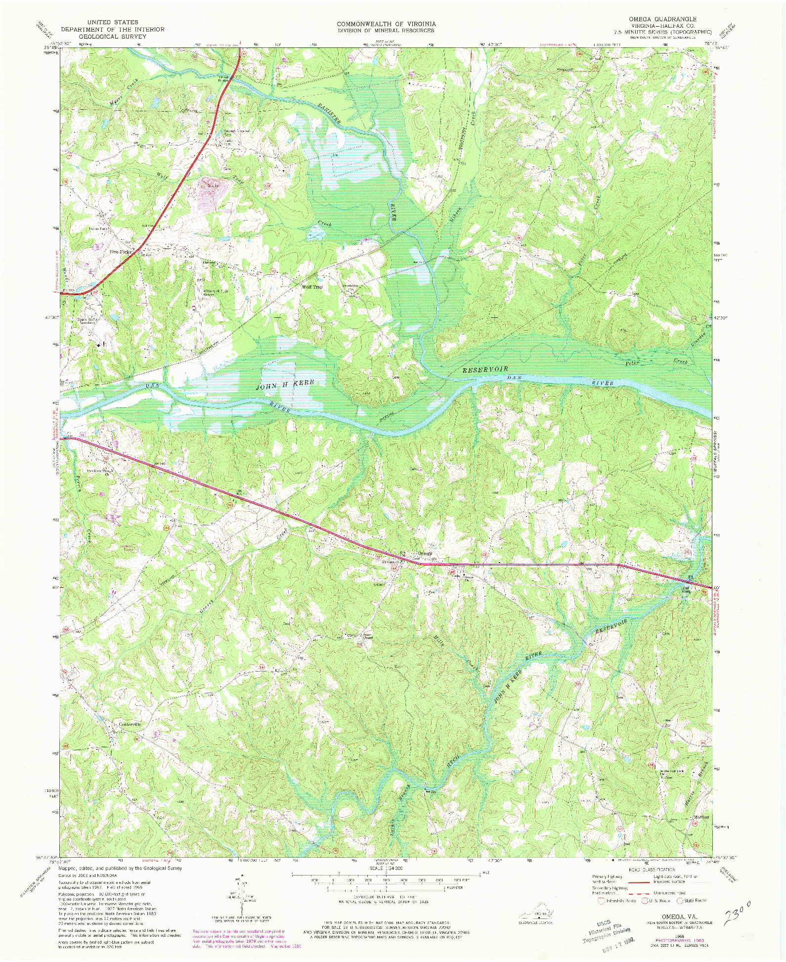 USGS 1:24000-SCALE QUADRANGLE FOR OMEGA, VA 1968