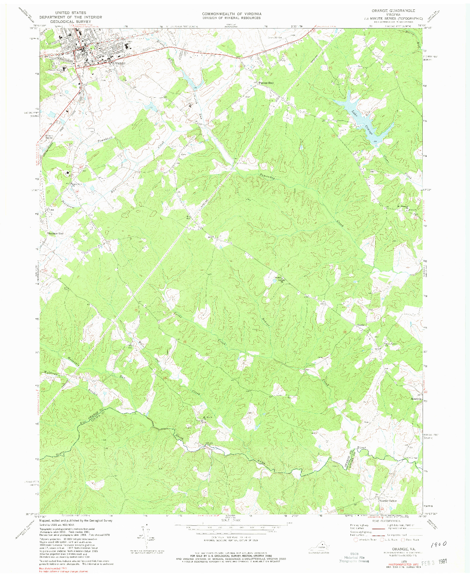 USGS 1:24000-SCALE QUADRANGLE FOR ORANGE, VA 1970