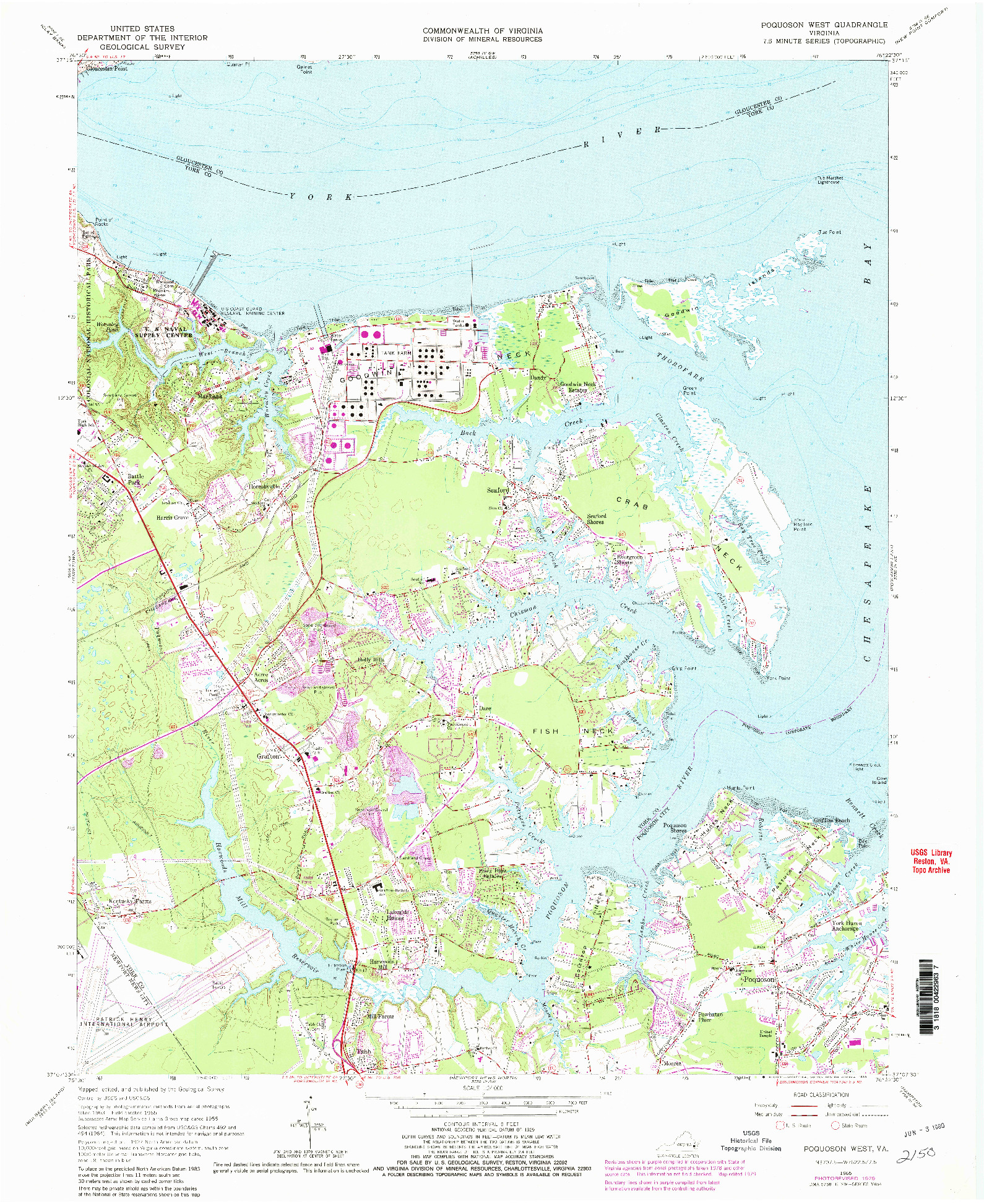 USGS 1:24000-SCALE QUADRANGLE FOR POQUOSON WEST, VA 1965