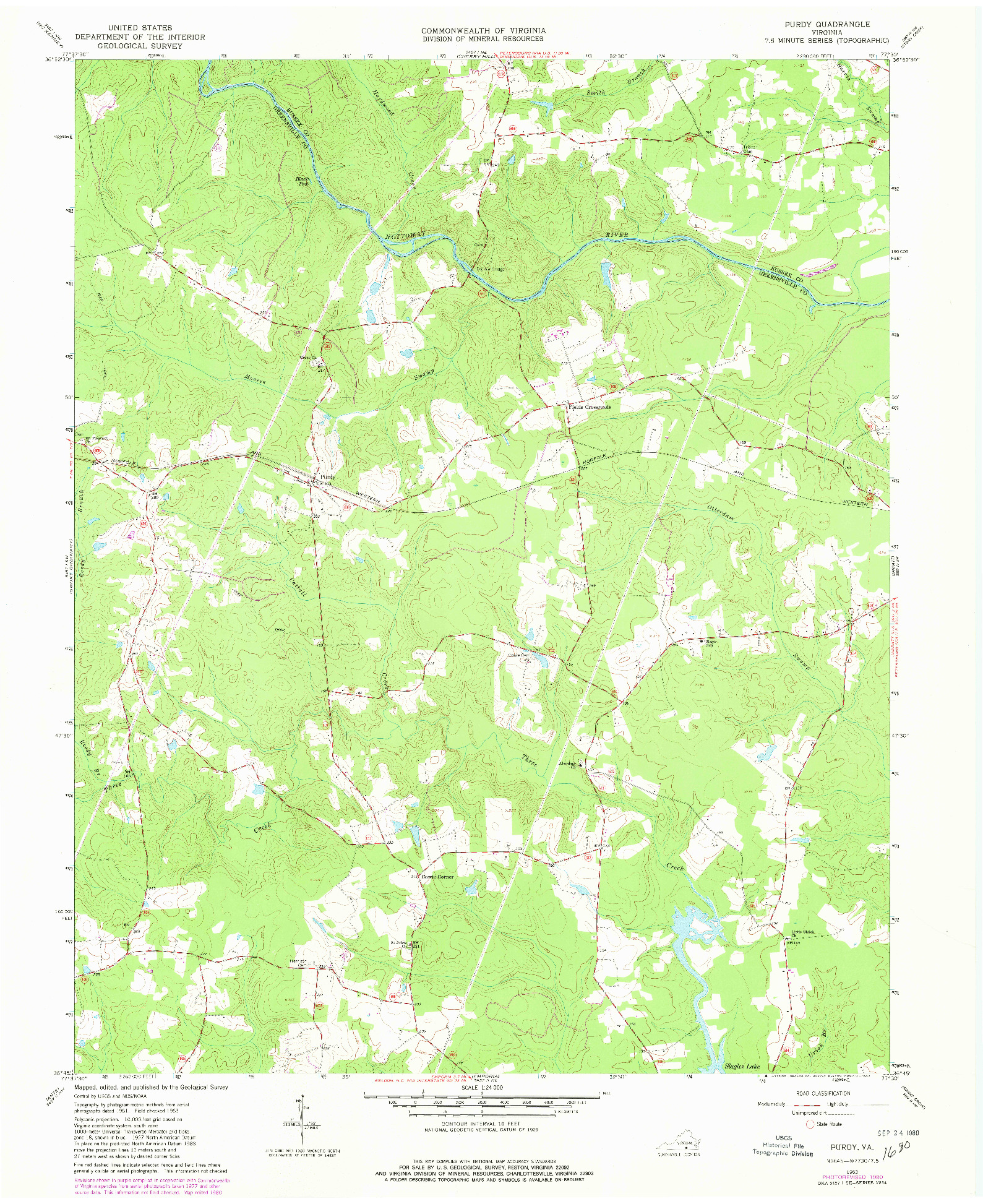 USGS 1:24000-SCALE QUADRANGLE FOR PURDY, VA 1963