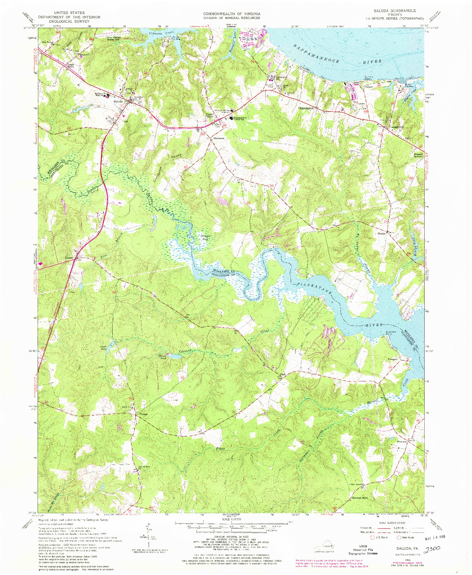 USGS 1:24000-SCALE QUADRANGLE FOR SALUDA, VA 1965