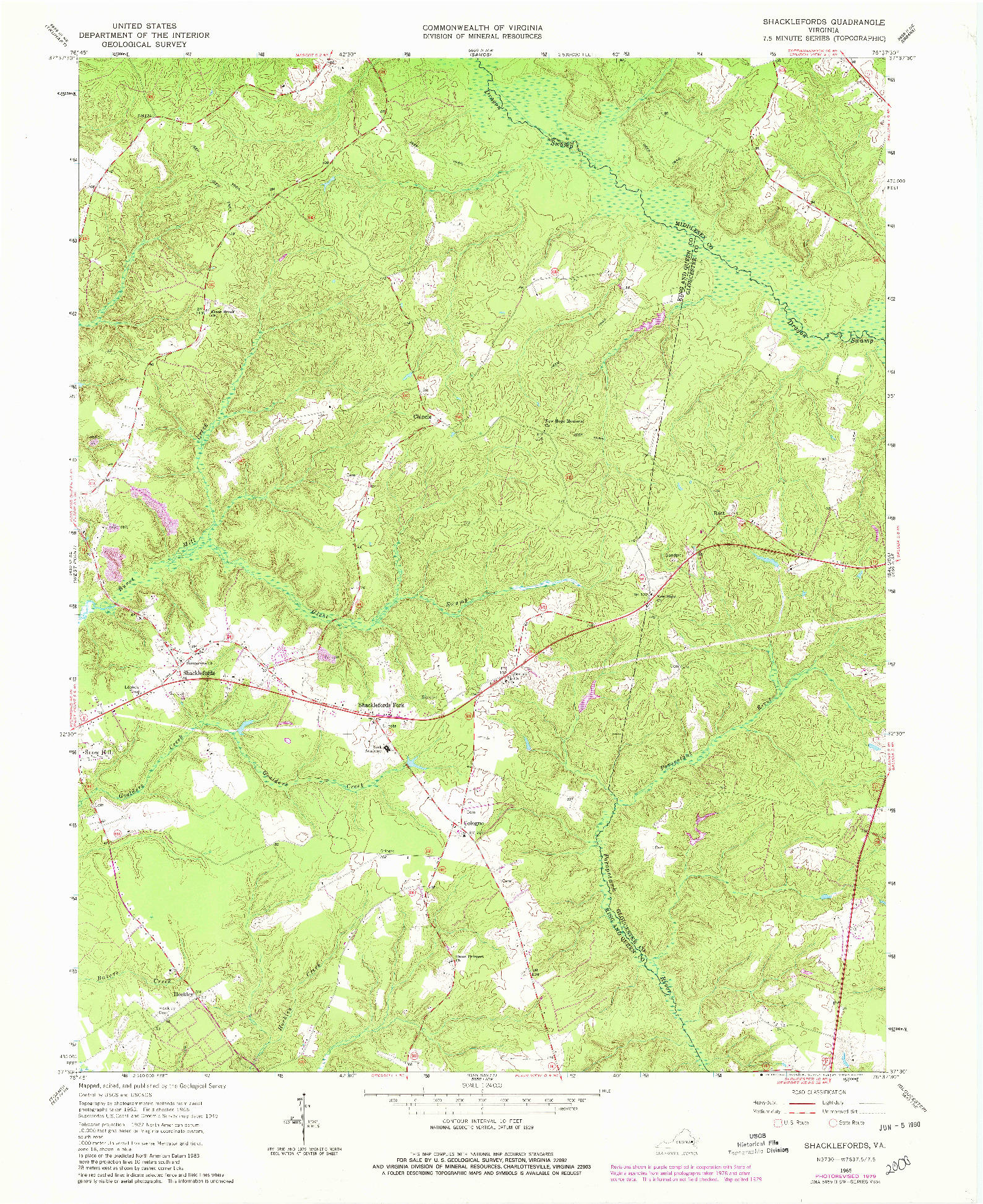 USGS 1:24000-SCALE QUADRANGLE FOR SHACKLEFORDS, VA 1965