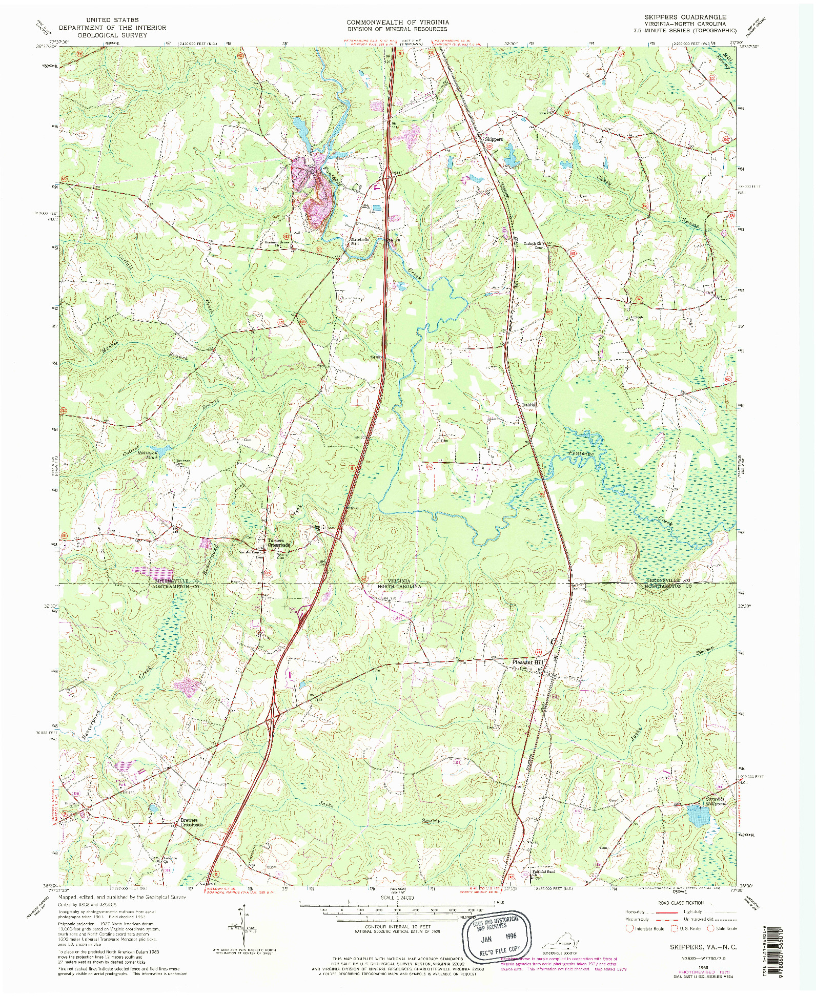 USGS 1:24000-SCALE QUADRANGLE FOR SKIPPERS, VA 1963